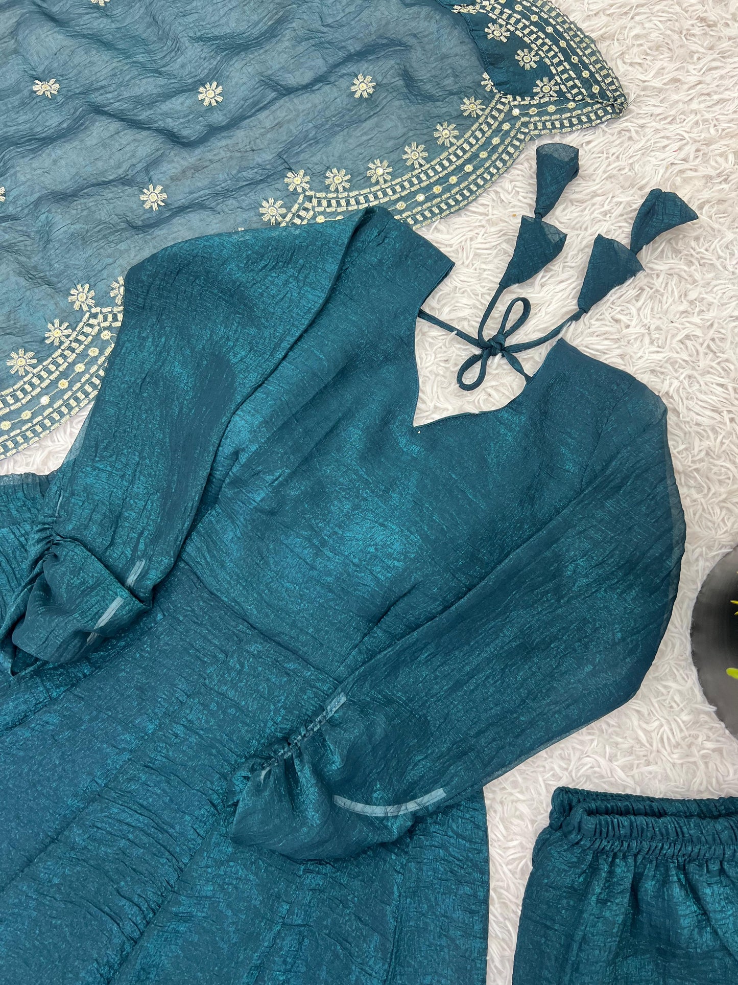 Fandy Silk Full Sleeve Gown with Embroidered Sequence Work Dupatta