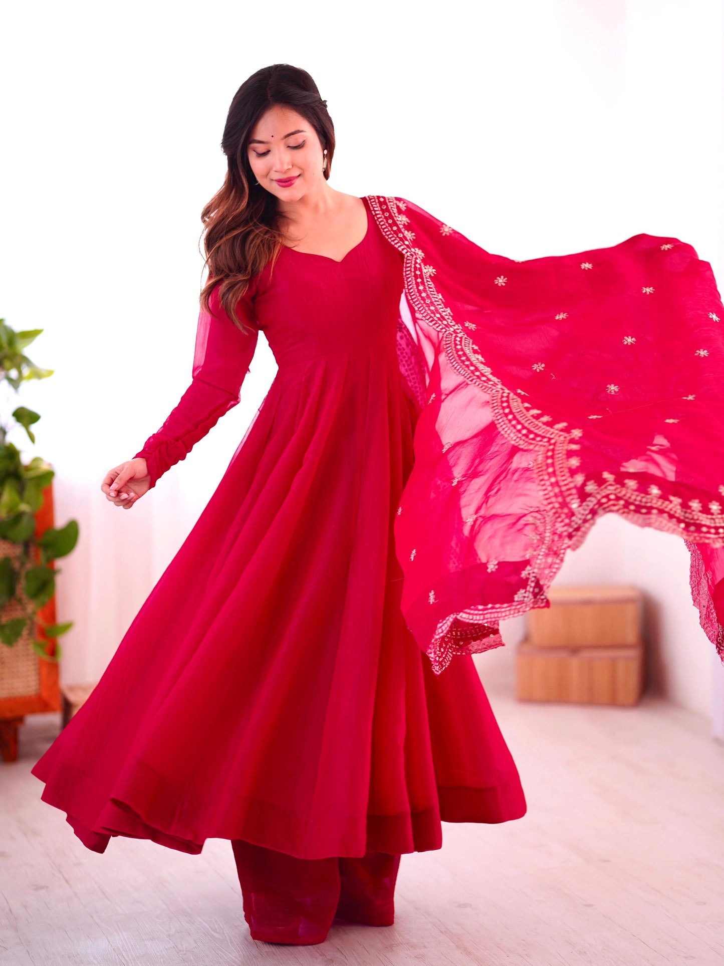 Fandy Silk Full Sleeve Gown with Embroidered Sequence Work Dupatta