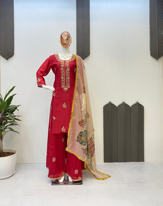 Designer Embroidery Work Palazzo Suit