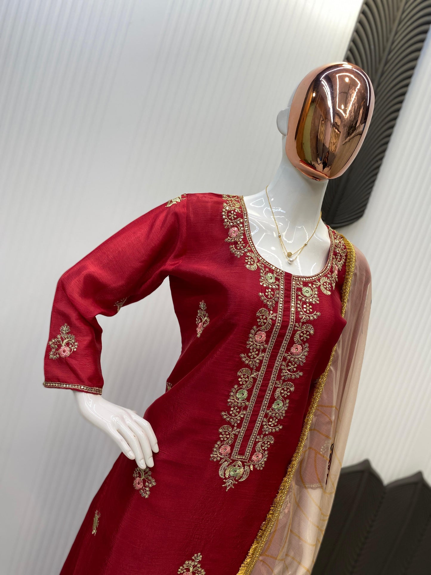 Designer Embroidery Work Palazzo Suit