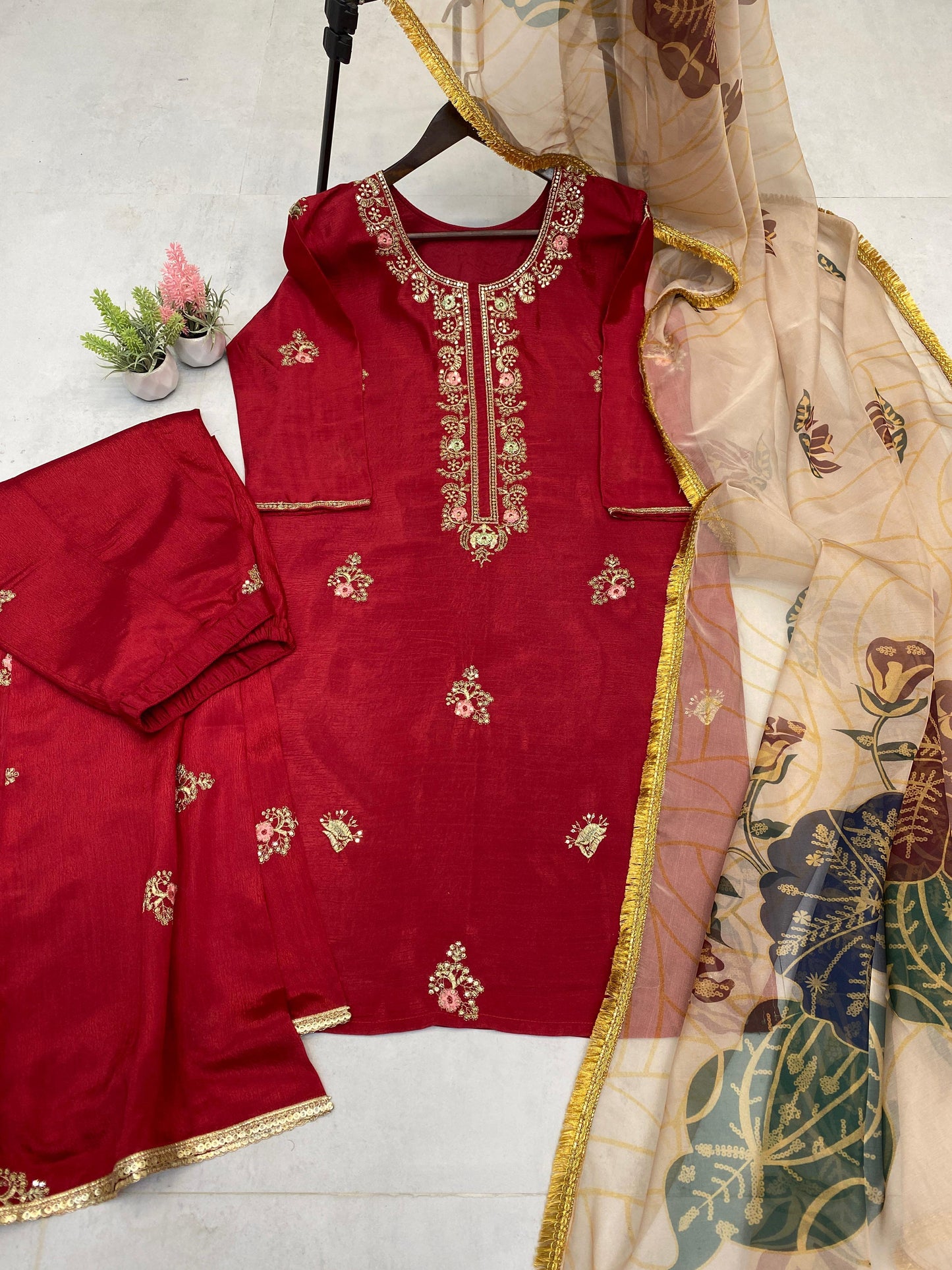 Designer Embroidery Work Palazzo Suit