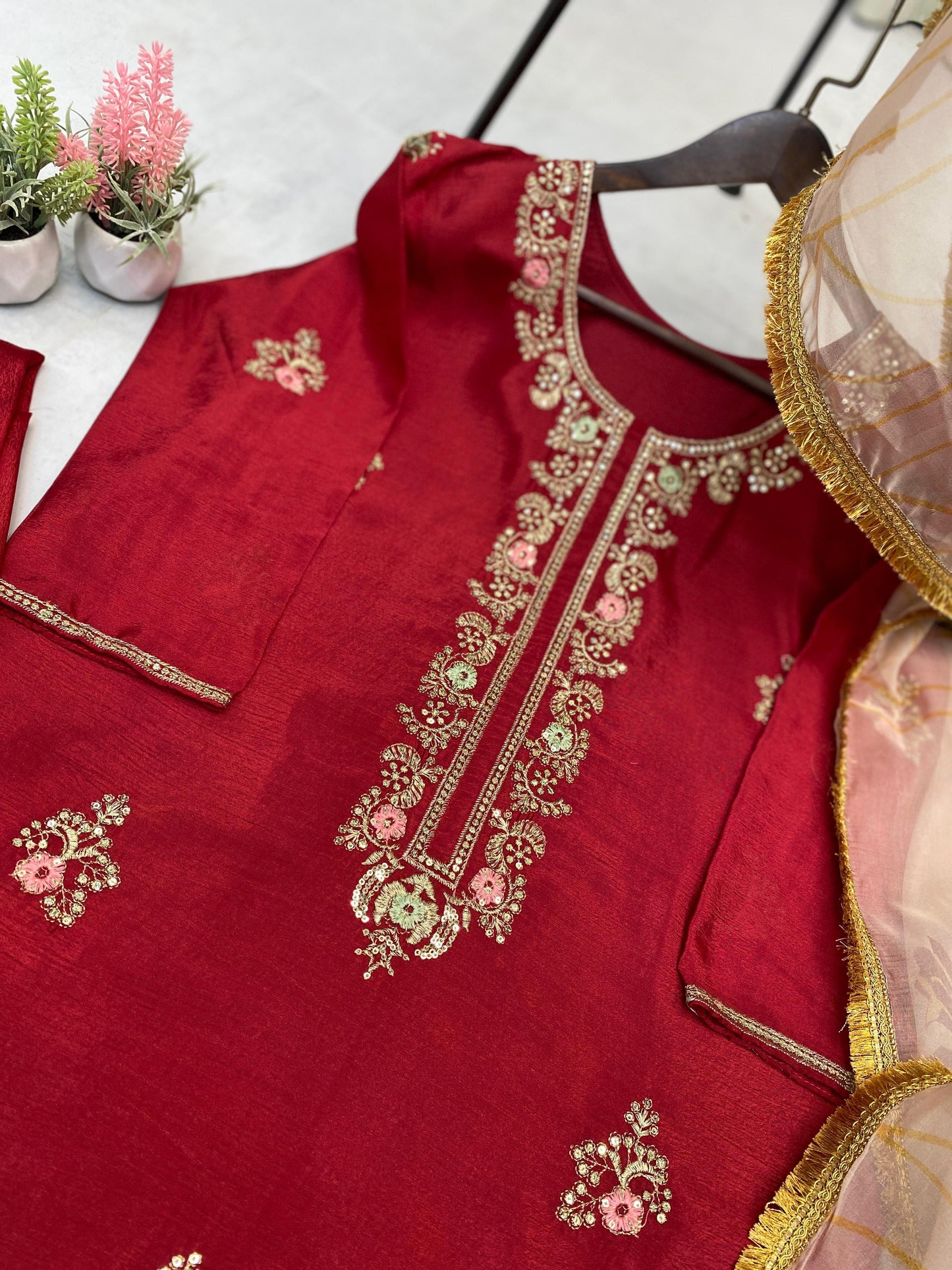 Designer Embroidery Work Palazzo Suit