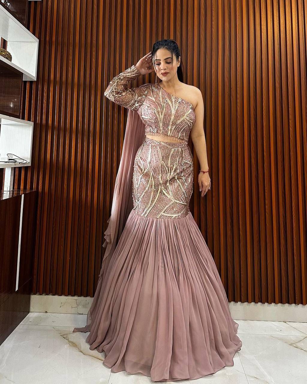 Beautiful Ruffle Lehenga Choli Set in Faux Georgette with Sequin Embroidery Work