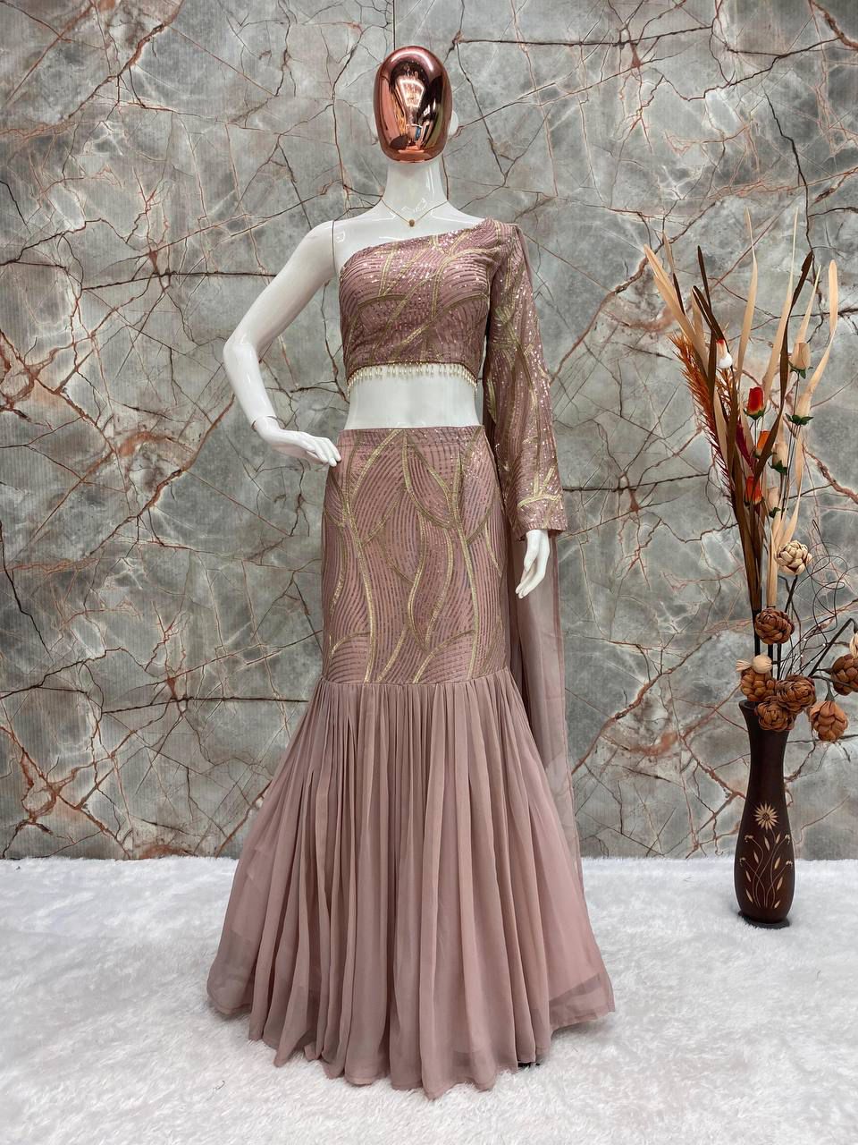 Beautiful Ruffle Lehenga Choli Set in Faux Georgette with Sequin Embroidery Work