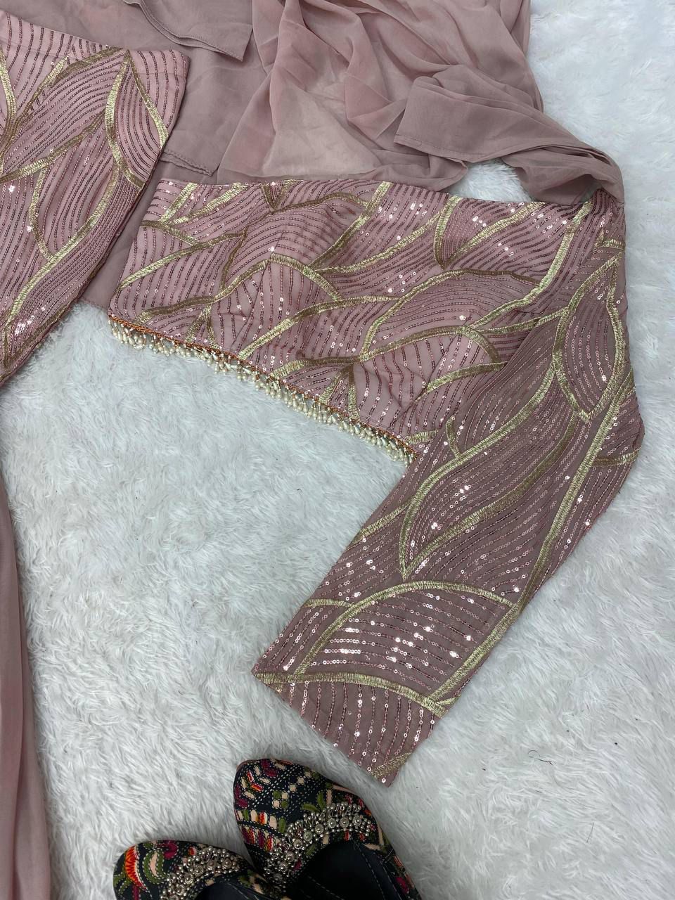 Beautiful Ruffle Lehenga Choli Set in Faux Georgette with Sequin Embroidery Work