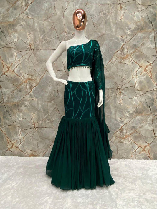 Beautiful Ruffle Lehenga Choli Set in Faux Georgette with Sequin Embroidery Work