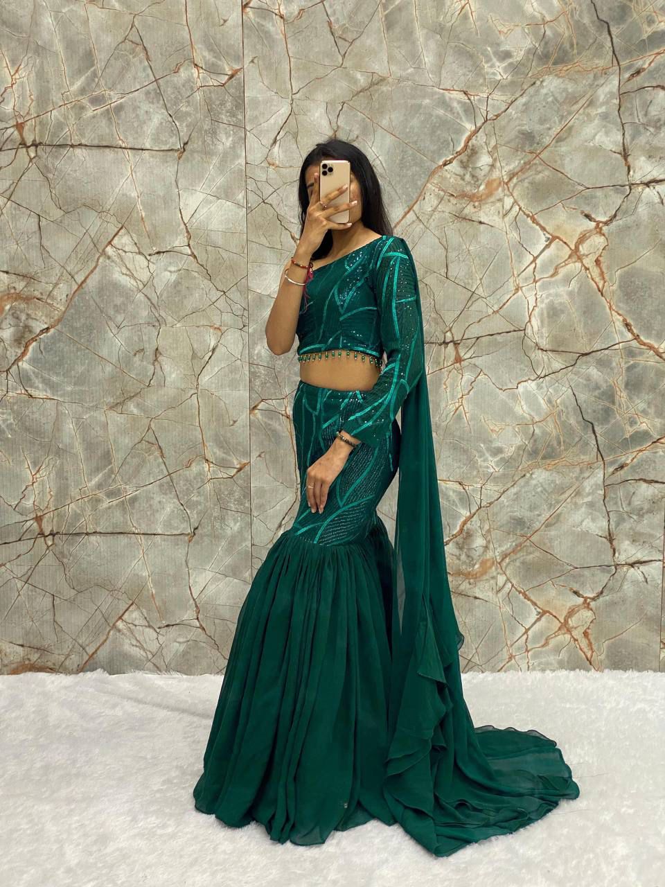 Beautiful Ruffle Lehenga Choli Set in Faux Georgette with Sequin Embroidery Work