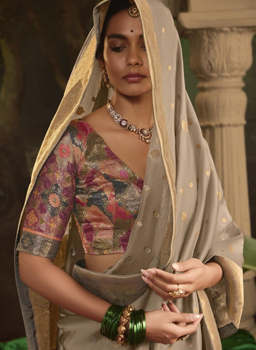 Pure Crepe Dola Silk with Zari Weaving & Unique Tassels Saree