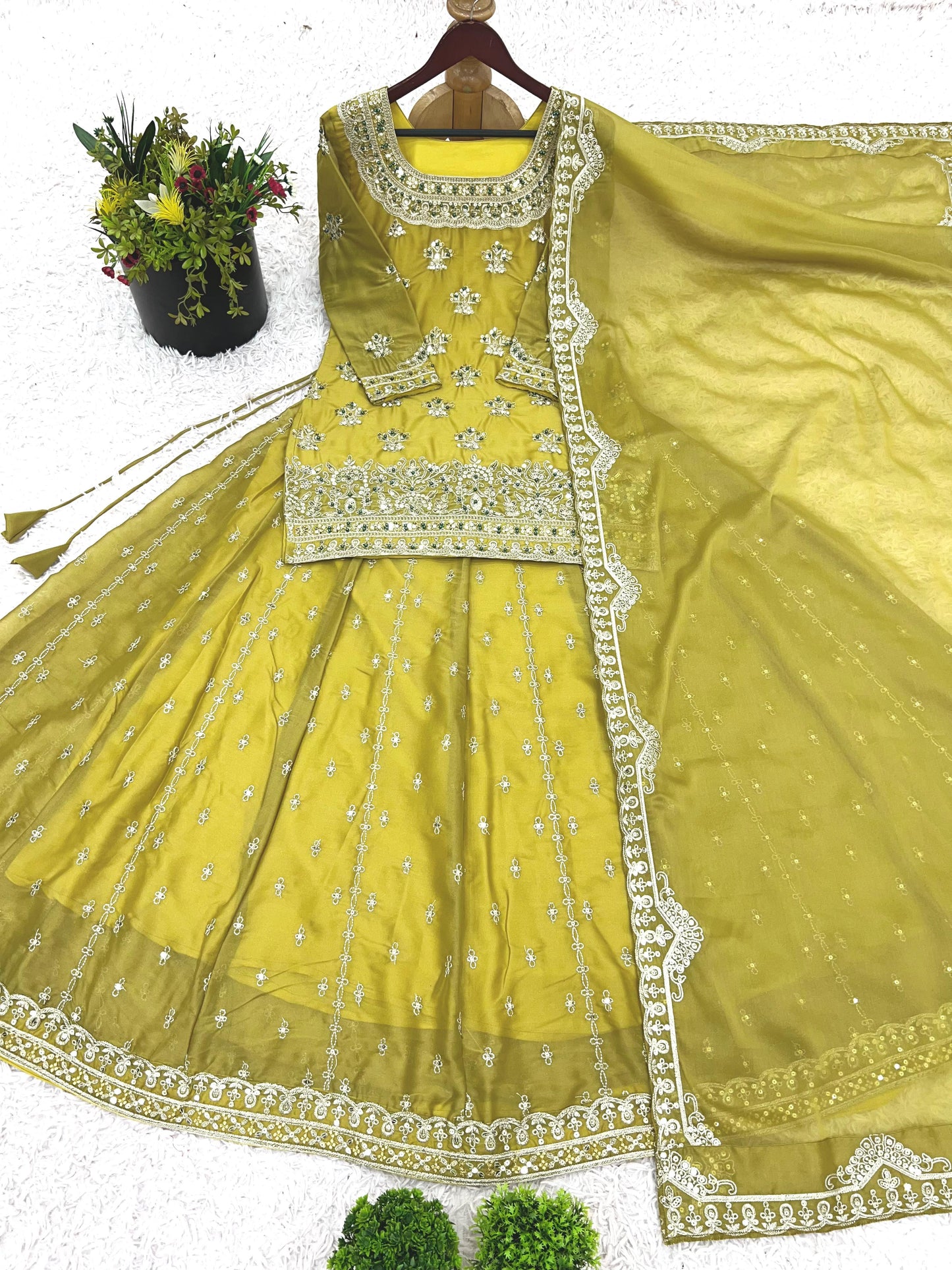Georgette With Heavy Embroidery Sequence Work and Heavy Moti Handwork With Sleeves