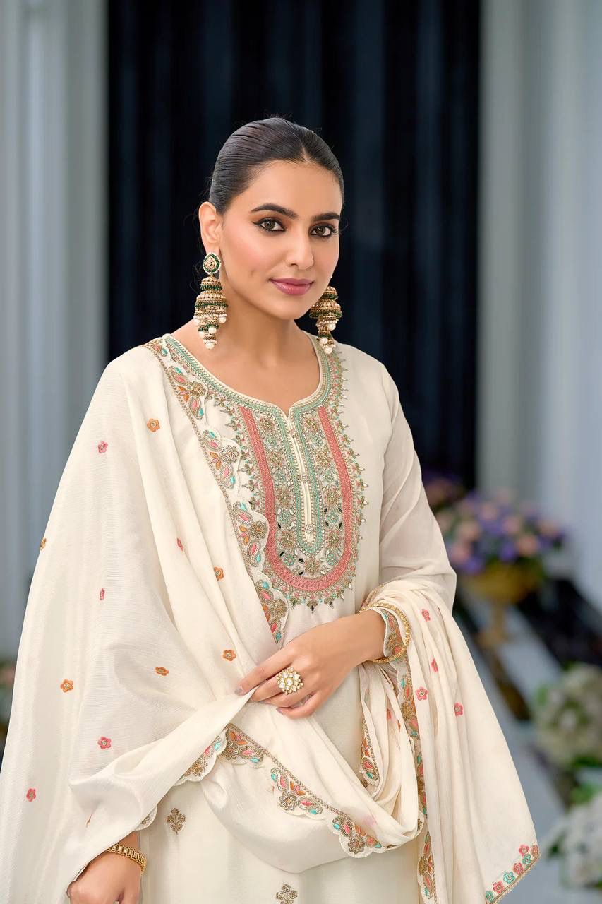 Heavy Chinon Silk With Multi Thread Embroidery Sequence work  Sharara  Set