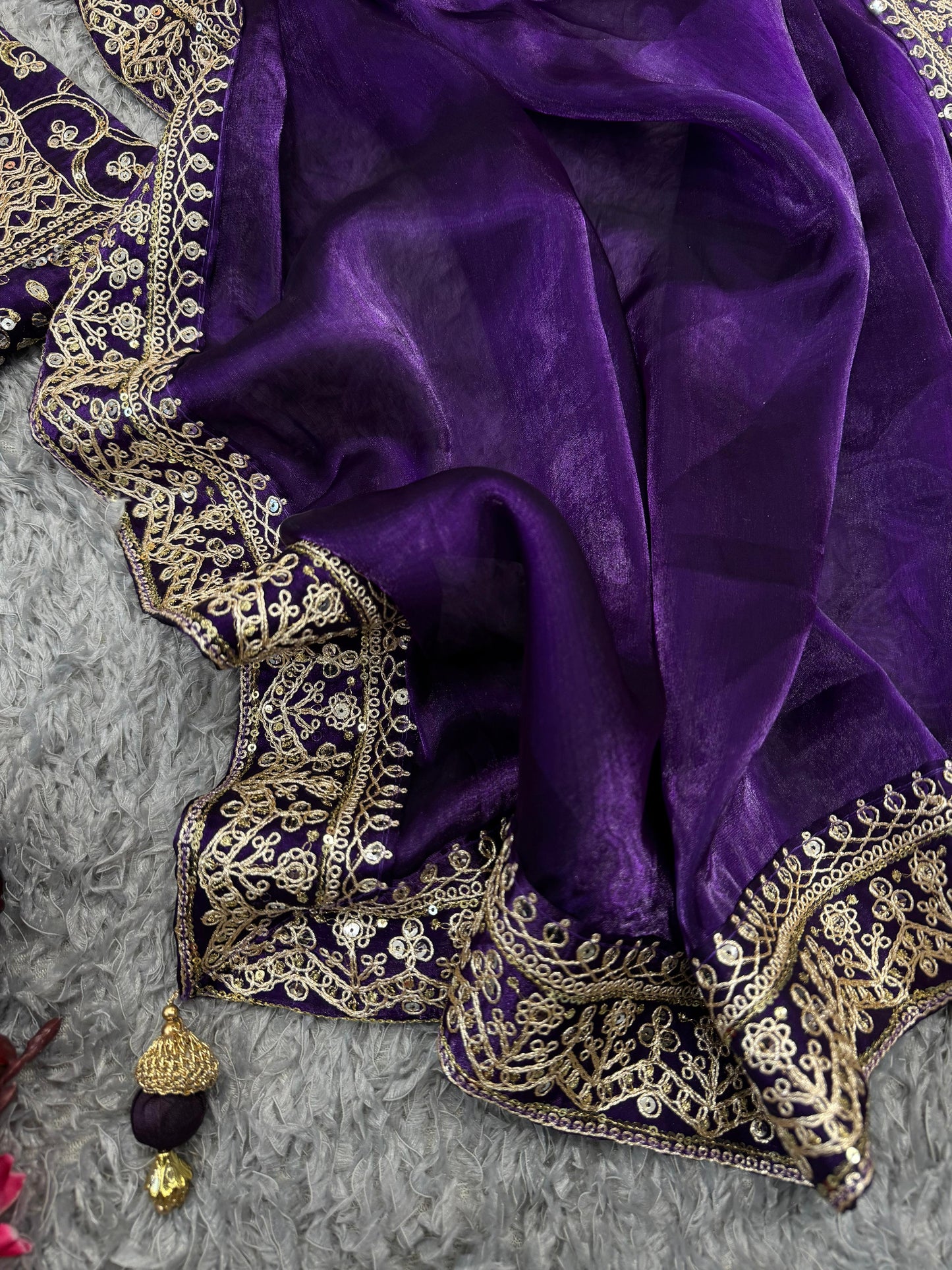 Shimmering Soft Jimi Chu Saree with Sequins Dori & Fancy Latkan