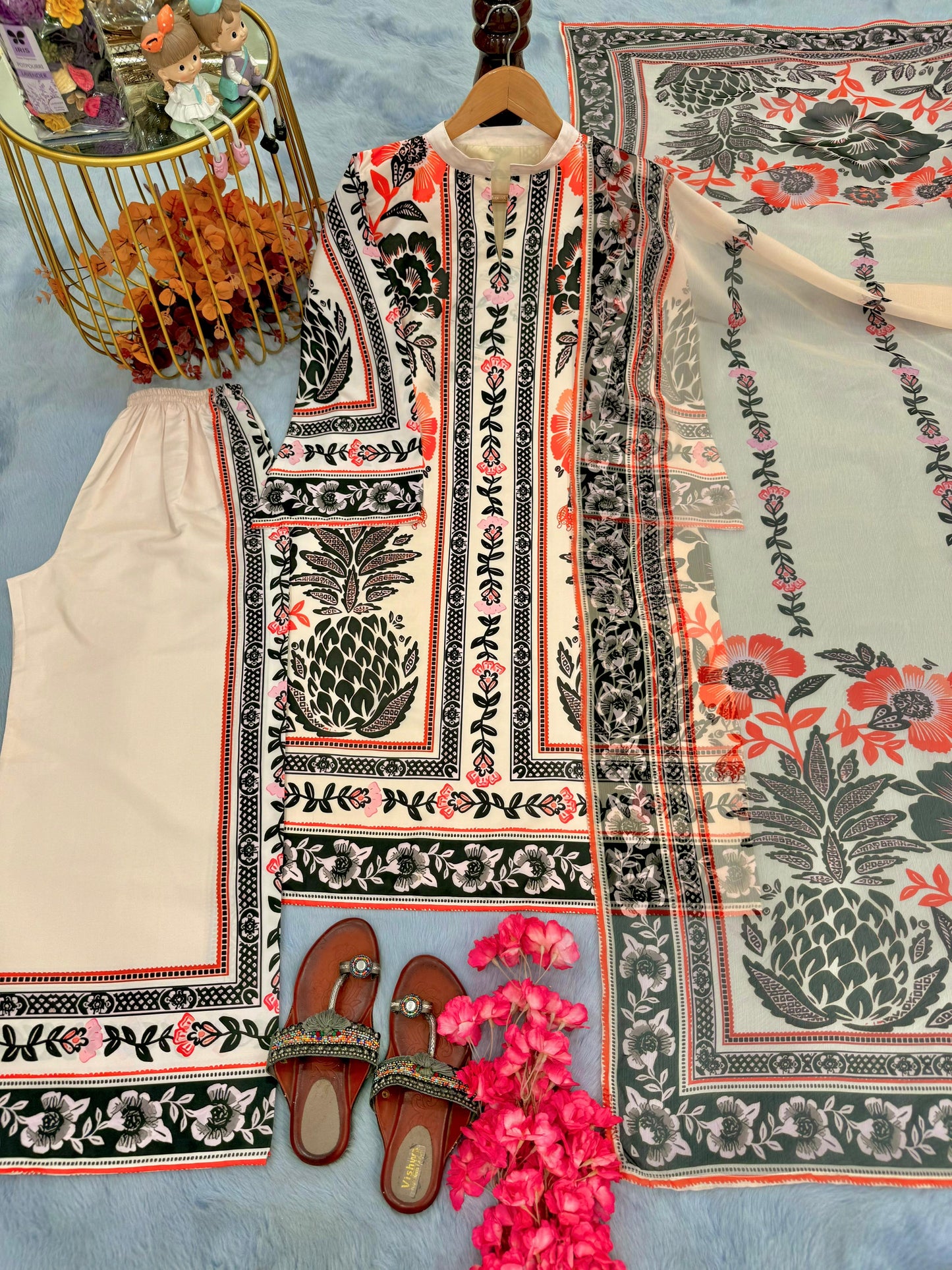 Trendy Pure American Crepe Digital Print Co-Ord Set with Chiffon Georgette Dupatta