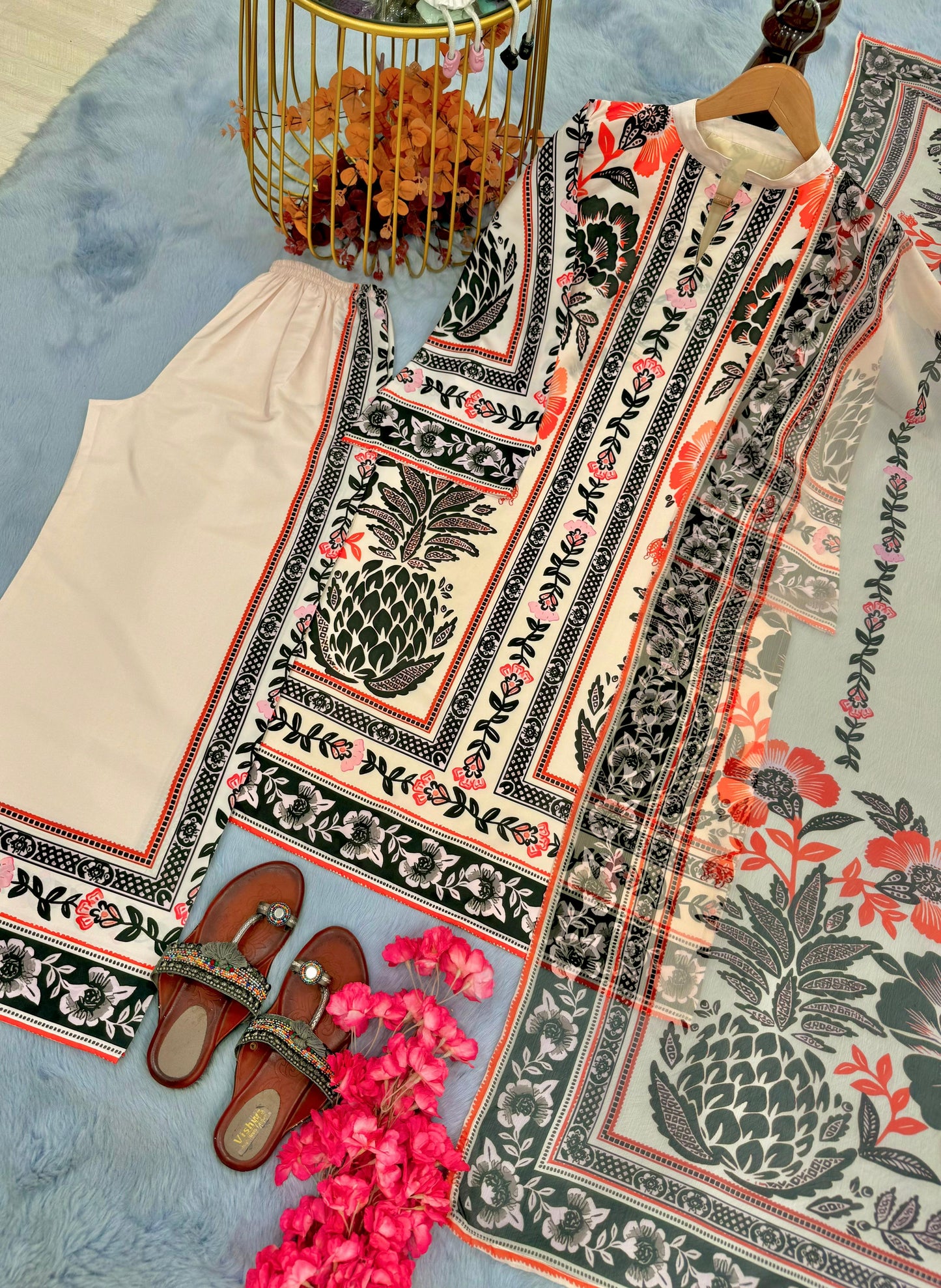 Trendy Pure American Crepe Digital Print Co-Ord Set with Chiffon Georgette Dupatta