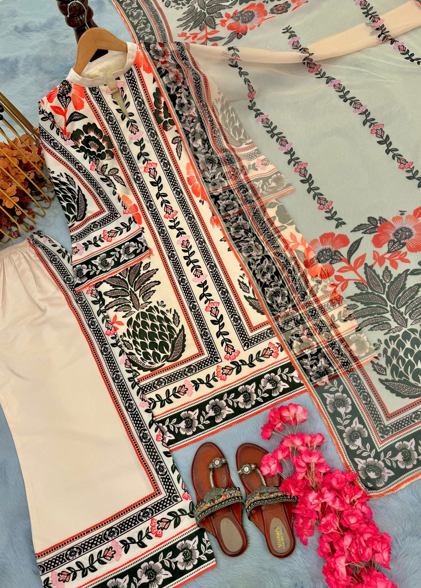Trendy Pure American Crepe Digital Print Co-Ord Set with Chiffon Georgette Dupatta