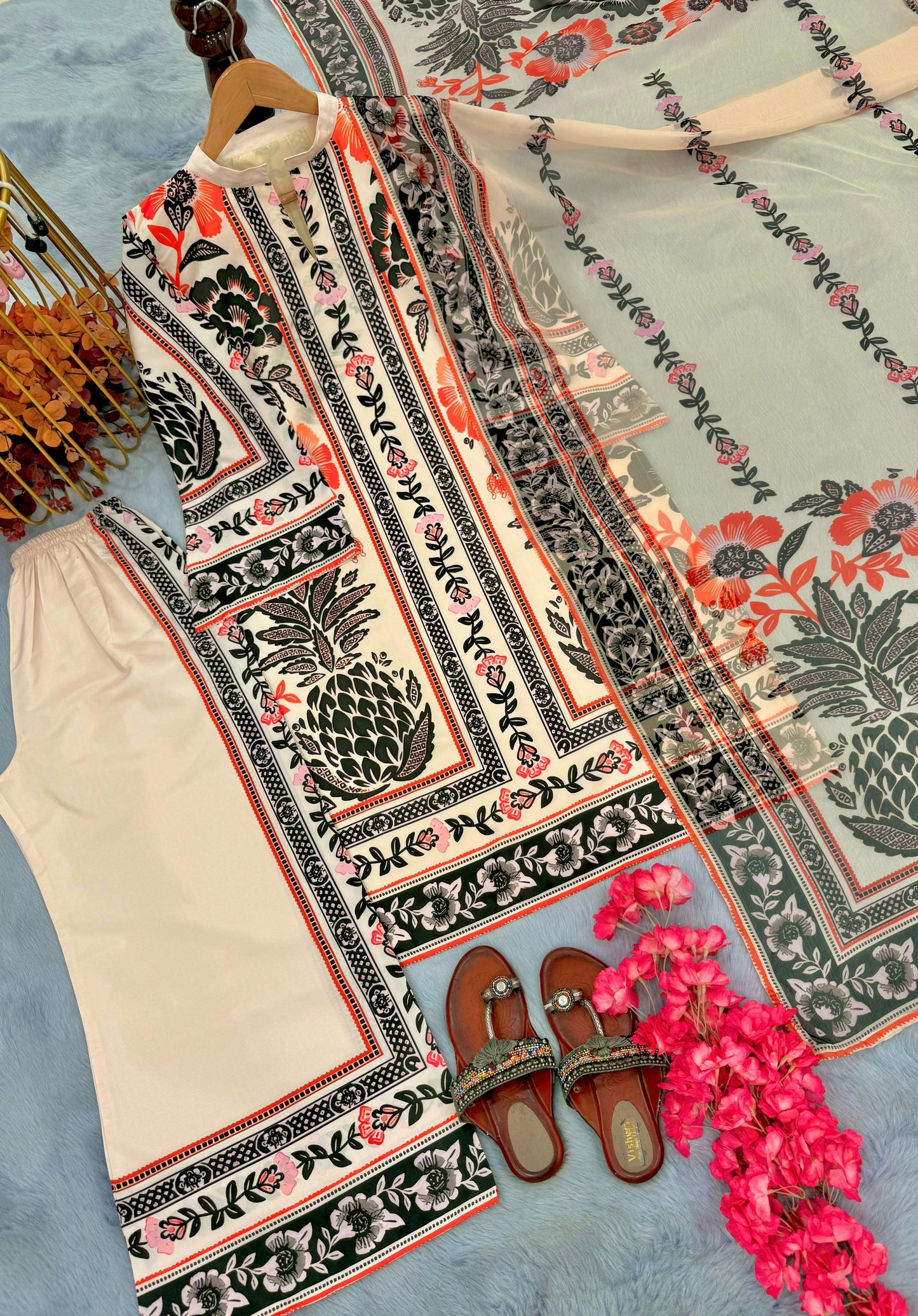 Trendy Pure American Crepe Digital Print Co-Ord Set with Chiffon Georgette Dupatta