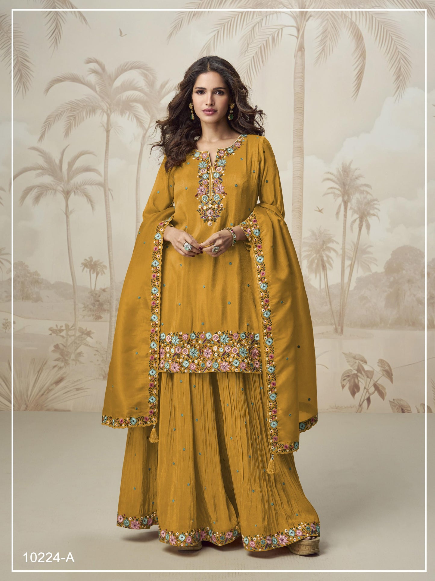 Roman Simar Kurti Sharara Dupatta Set Embroidery Multi & Zarkhan Work