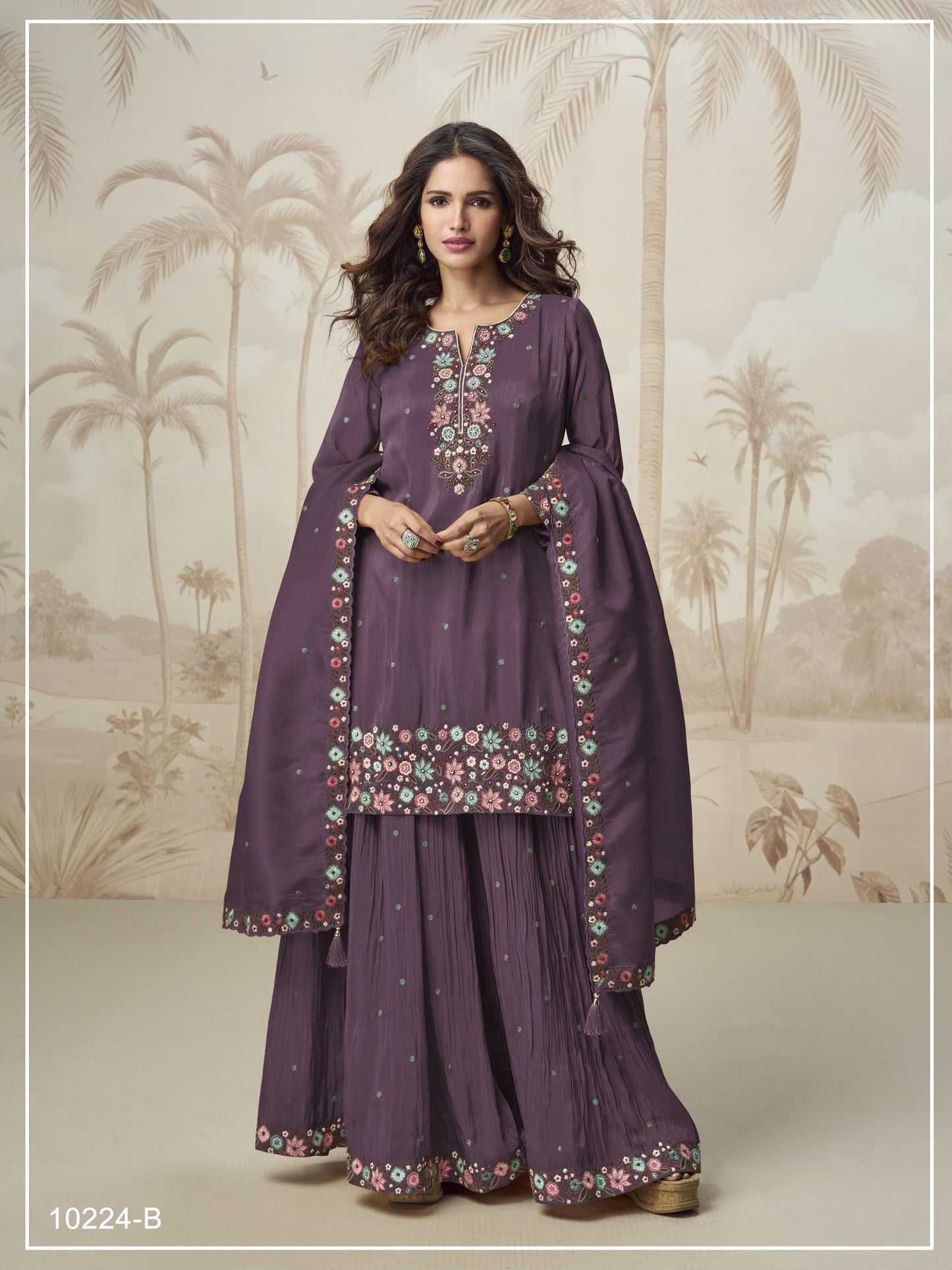 Roman Simar Kurti Sharara Dupatta Set Embroidery Multi & Zarkhan Work