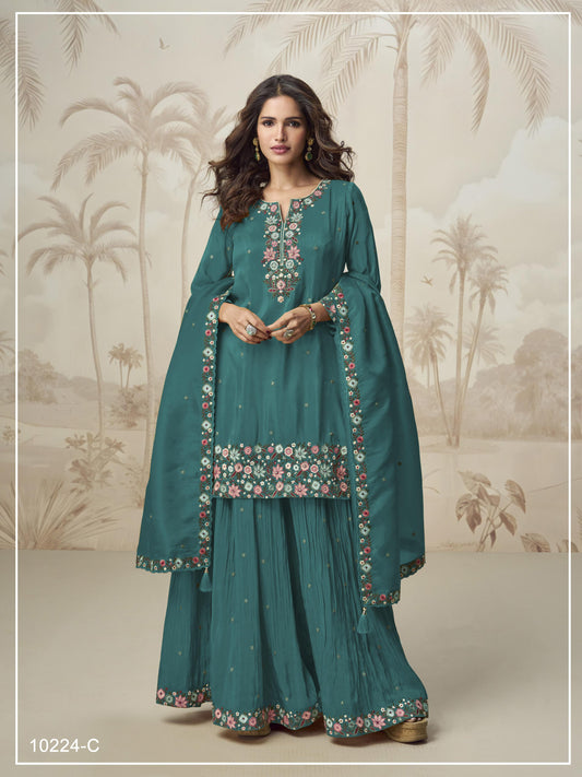 Roman Simar Kurti Sharara Dupatta Set Embroidery Multi & Zarkhan Work