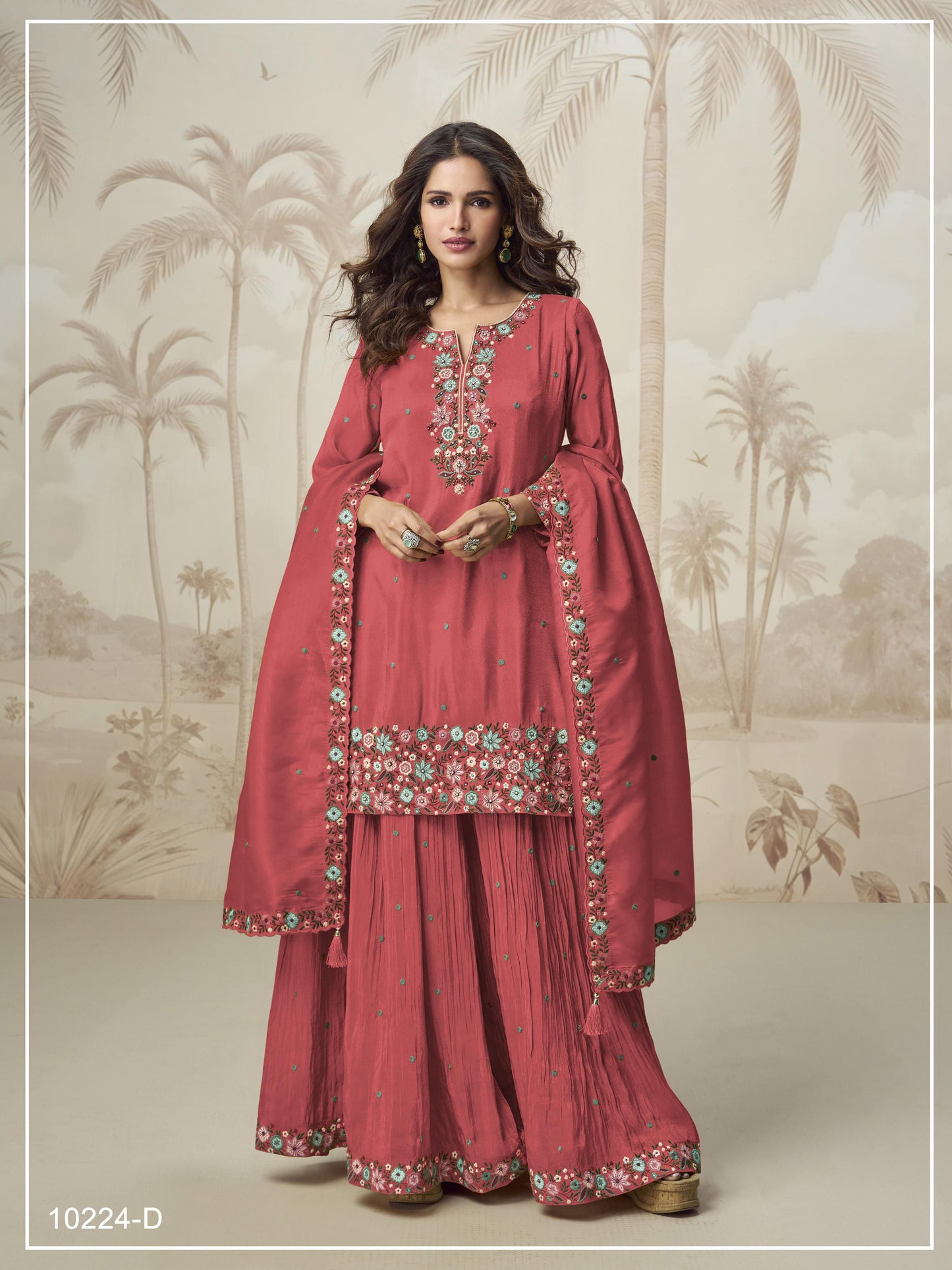 Roman Simar Kurti Sharara Dupatta Set Embroidery Multi & Zarkhan Work