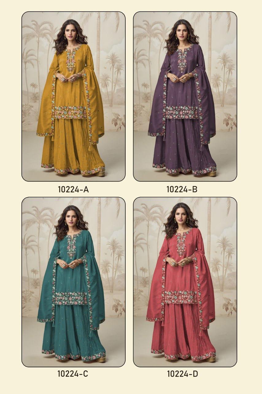 Roman Simar Kurti Sharara Dupatta Set Embroidery Multi & Zarkhan Work