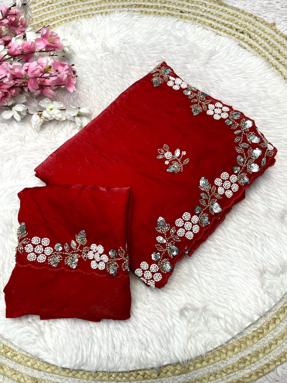 Shimmering Fandy Satin Silk Saree With  Embroidered  Work