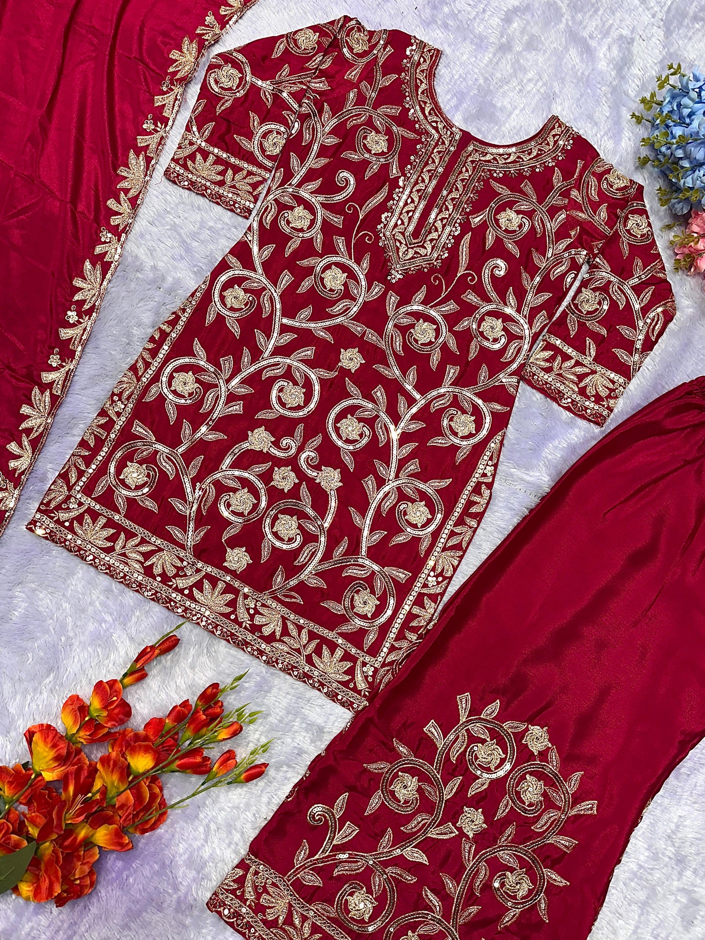 Heavy Embroidered Sequins Lehenga Choli With Four Side Lace Border Dupatta