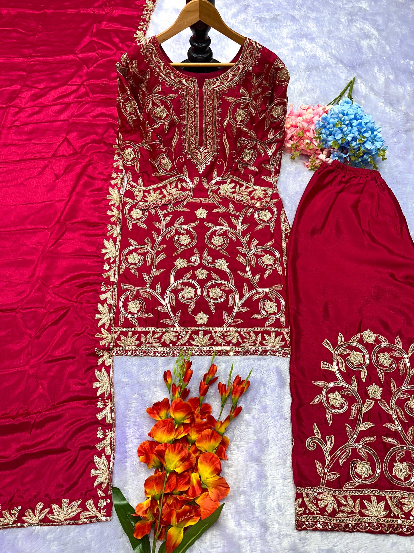 Heavy Embroidered Sequins Lehenga Choli With Four Side Lace Border Dupatta