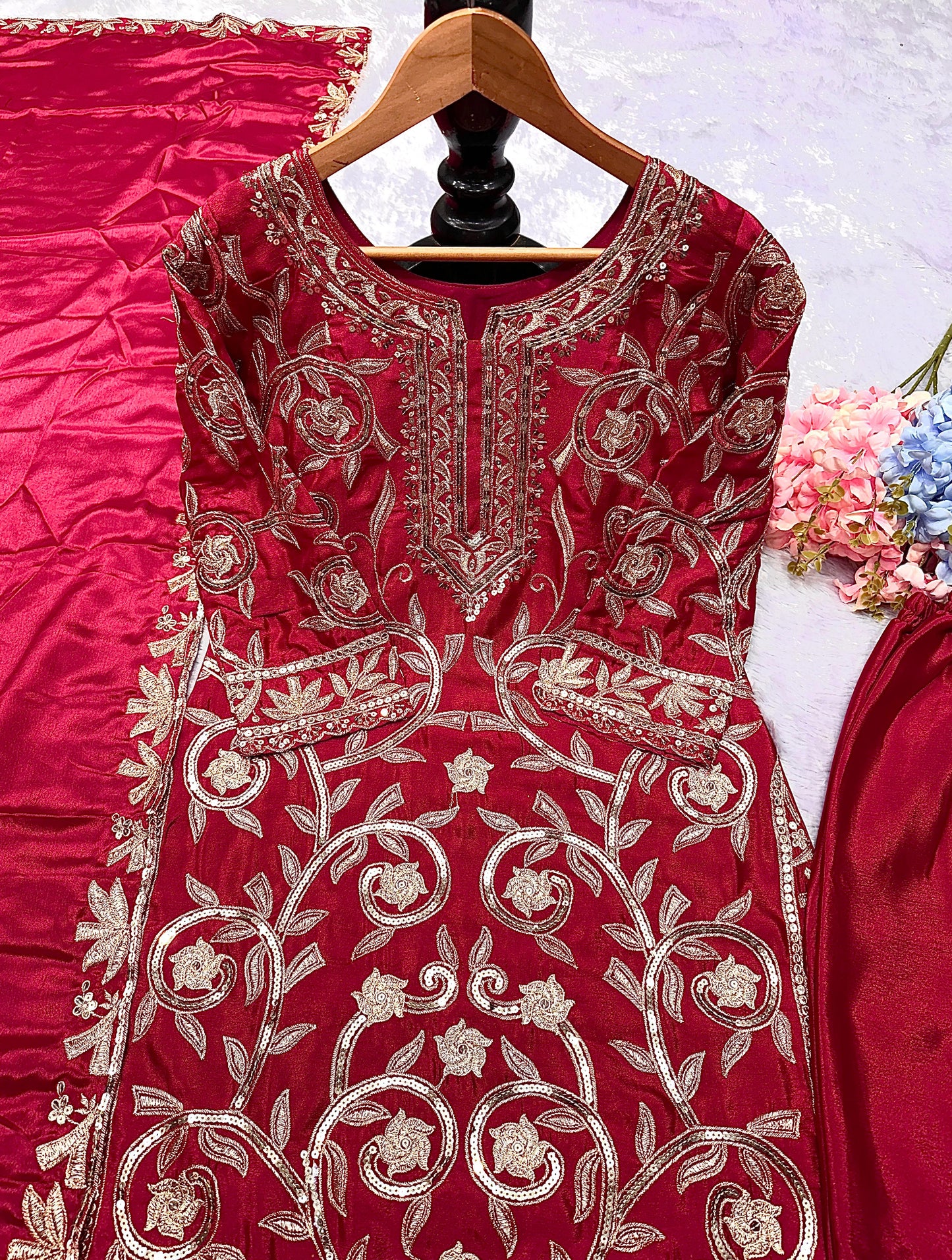 Heavy Embroidered Sequins Lehenga Choli With Four Side Lace Border Dupatta