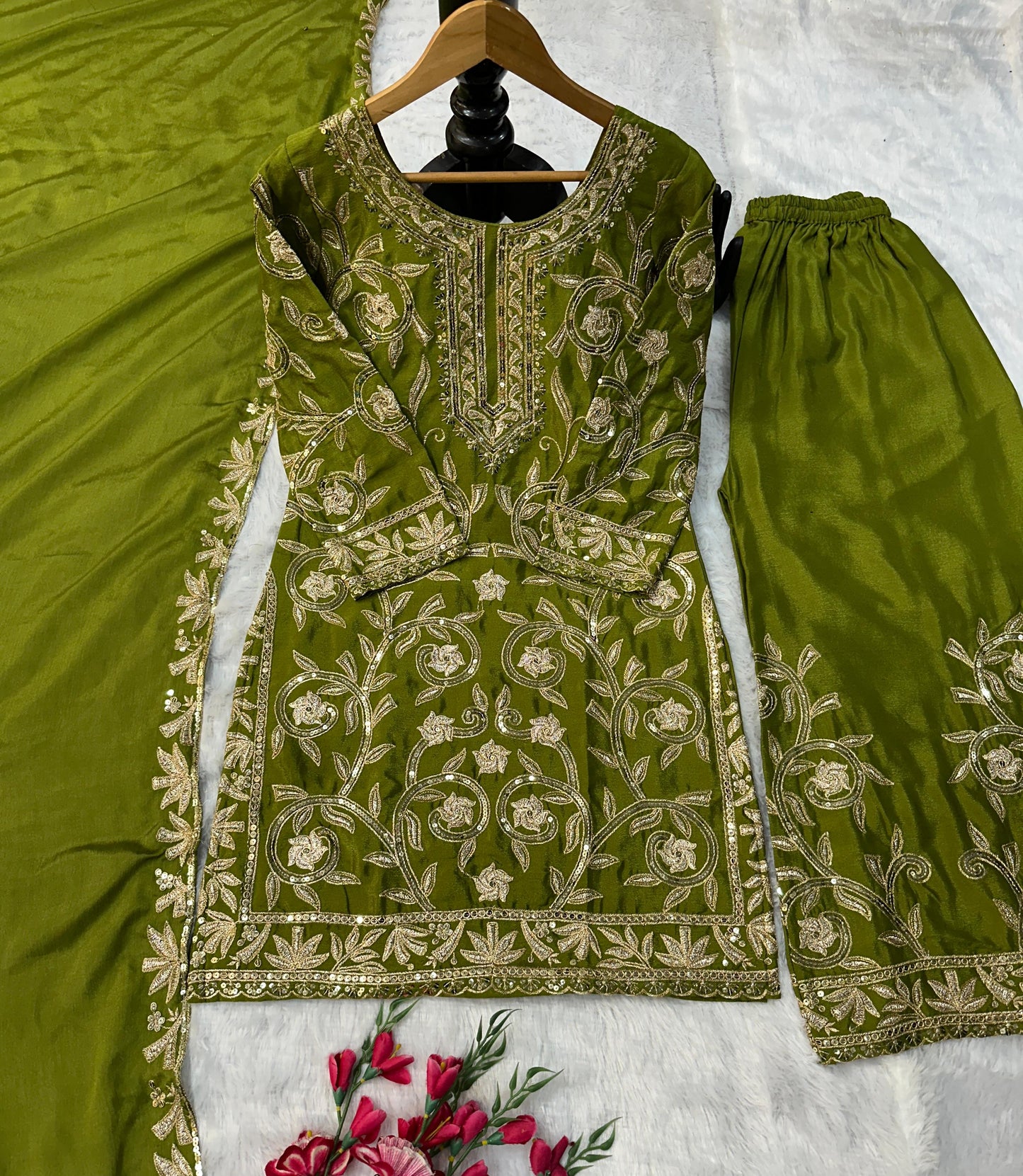 Heavy Embroidered Sequins Lehenga Choli With Four Side Lace Border Dupatta