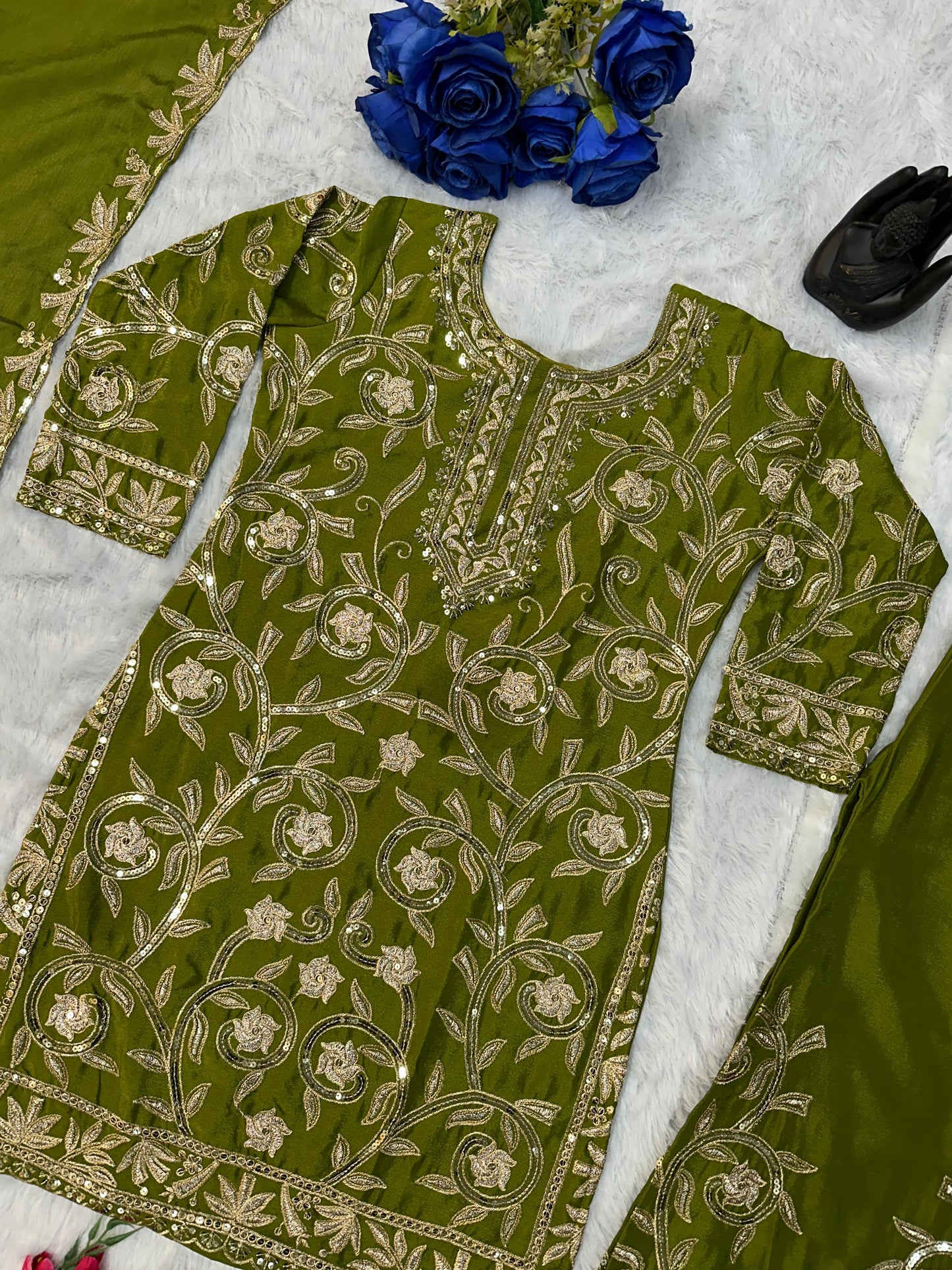 Heavy Embroidered Sequins Lehenga Choli With Four Side Lace Border Dupatta