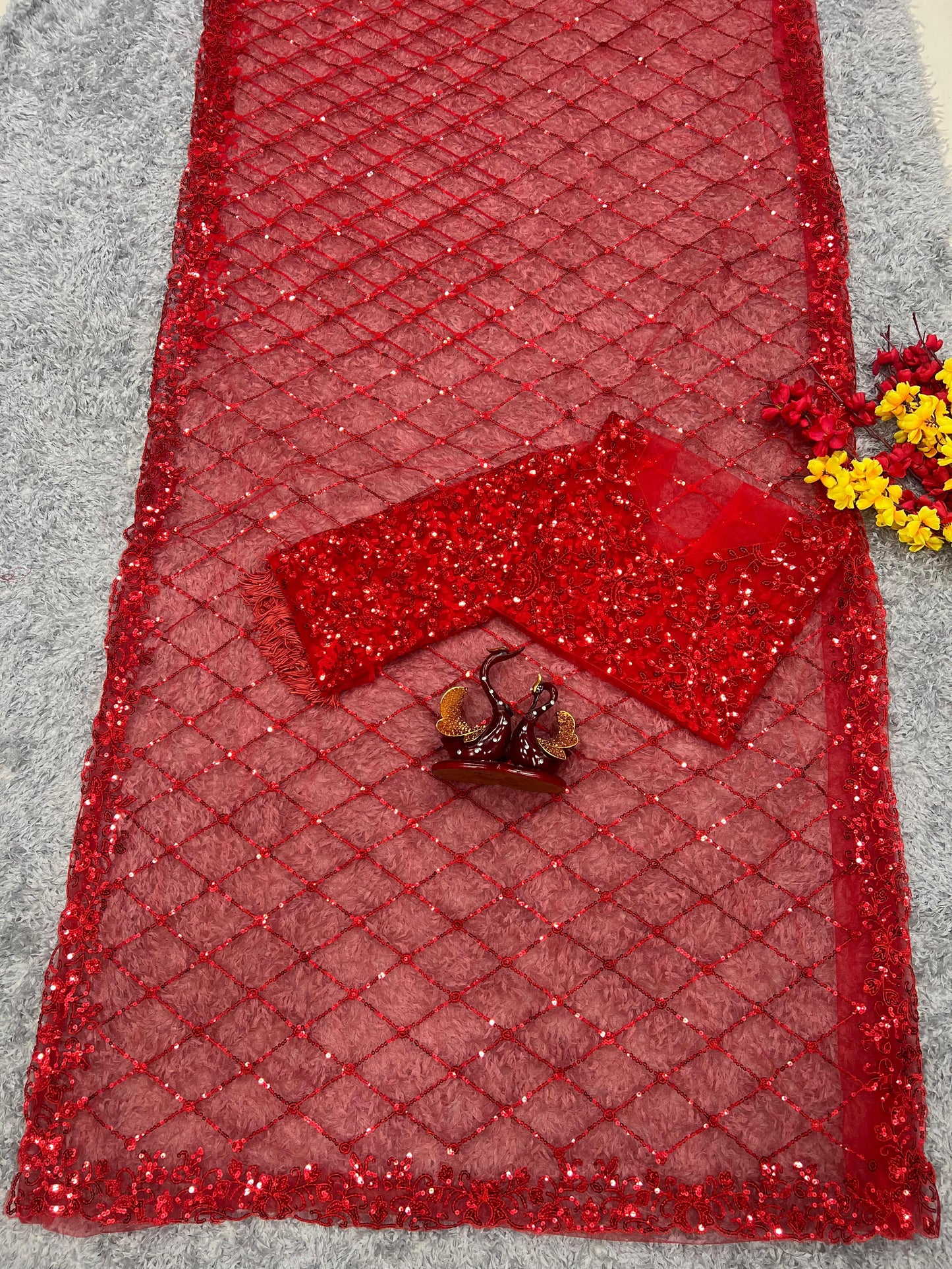 Women's Sequin Embroidered Soft Net Saree with C Pallu Work
