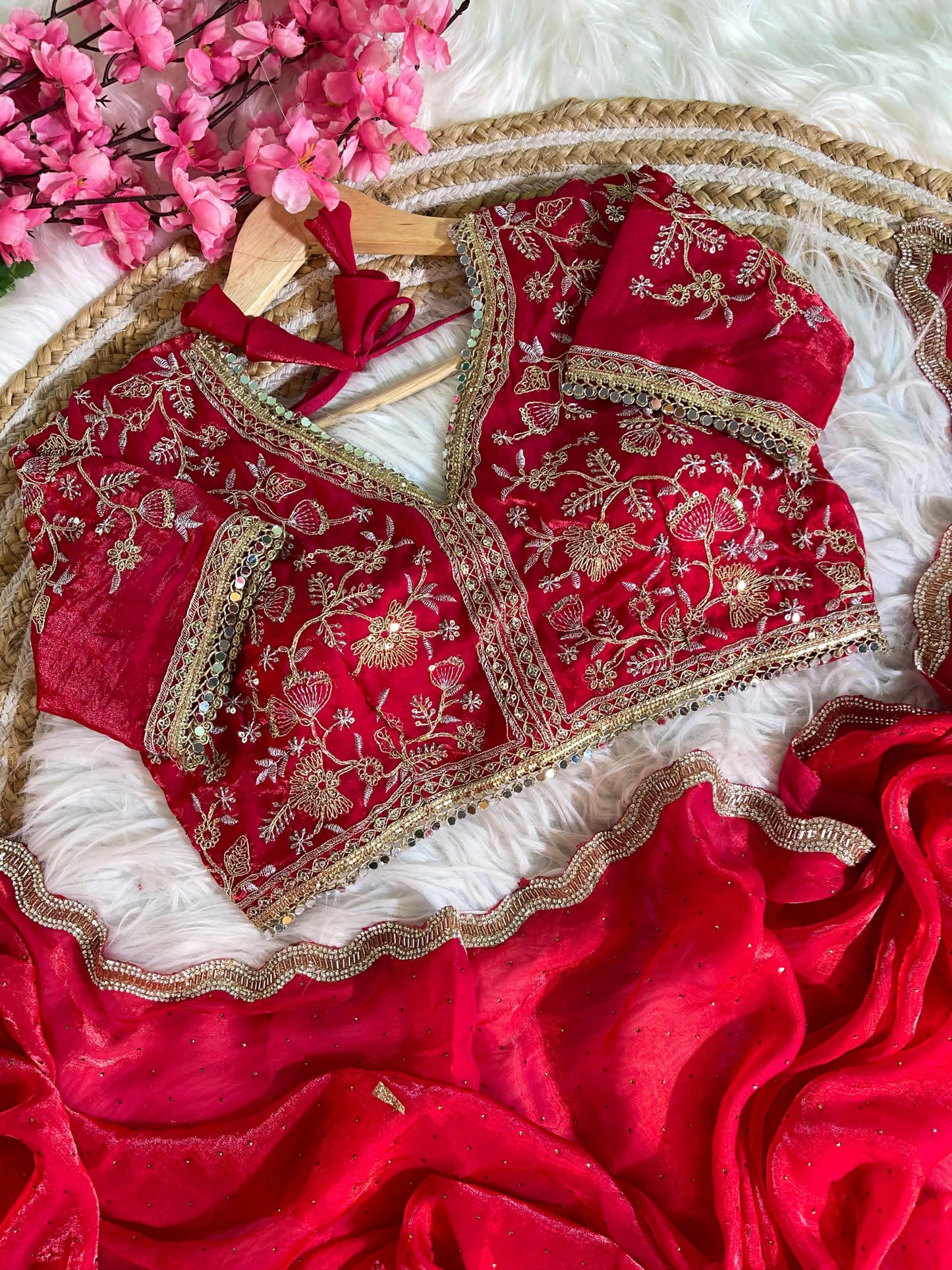 Fancy Satin Silk Saree With Embroidered Thread Work Saree & Jharkhand Border