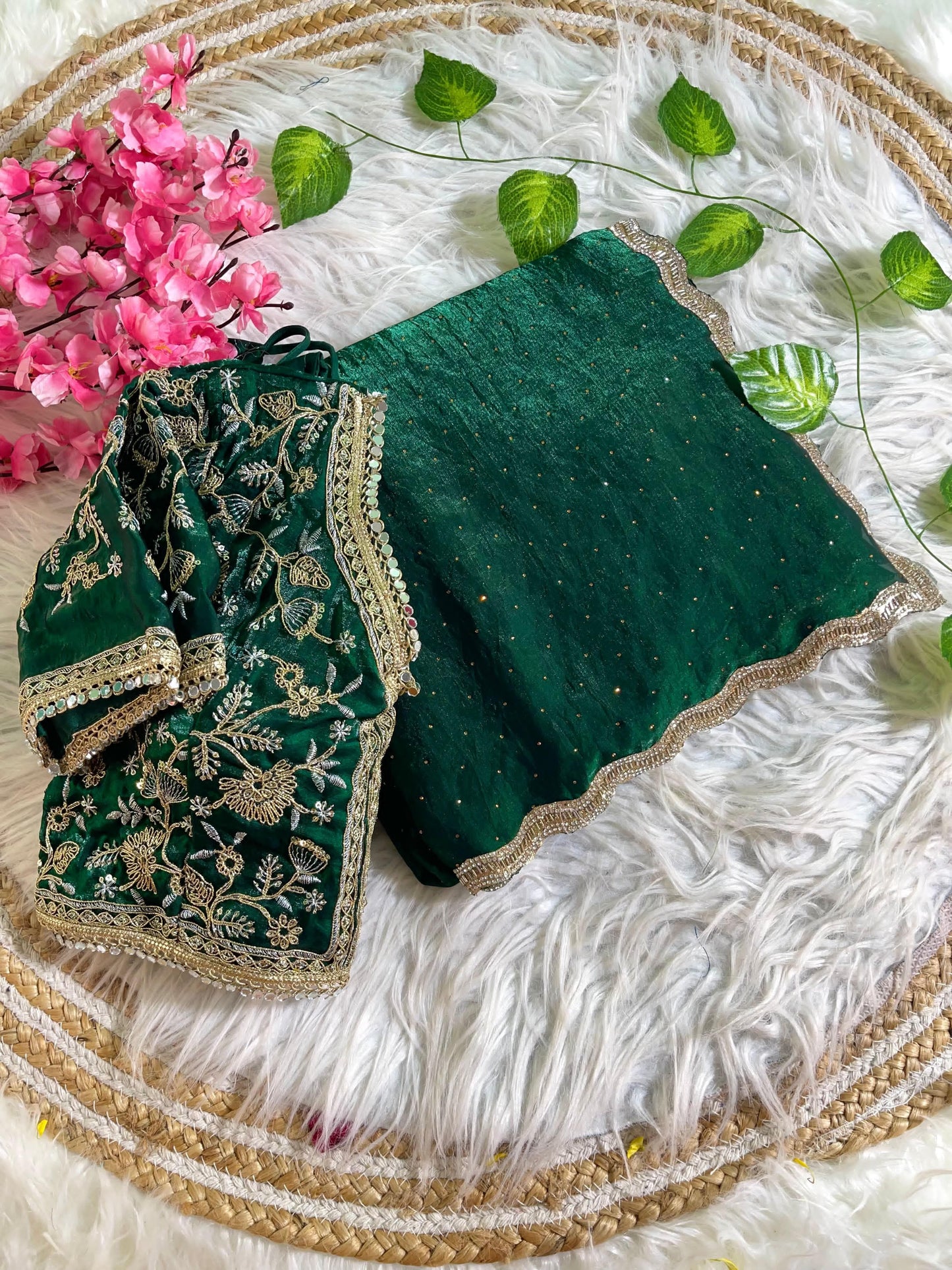 Fancy Satin Silk Saree With Embroidered Thread Work Saree & Jharkhand Border