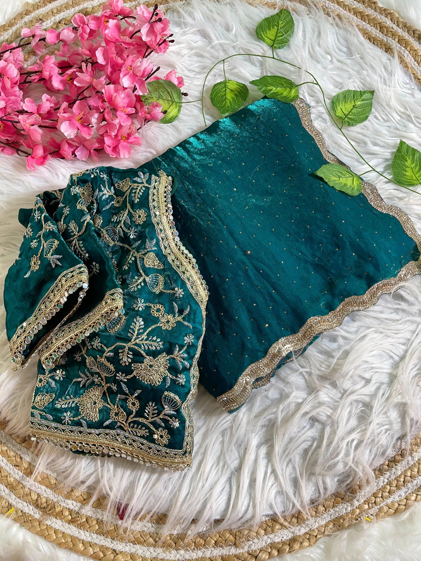Fancy Satin Silk Saree With Embroidered Thread Work Saree & Jharkhand Border