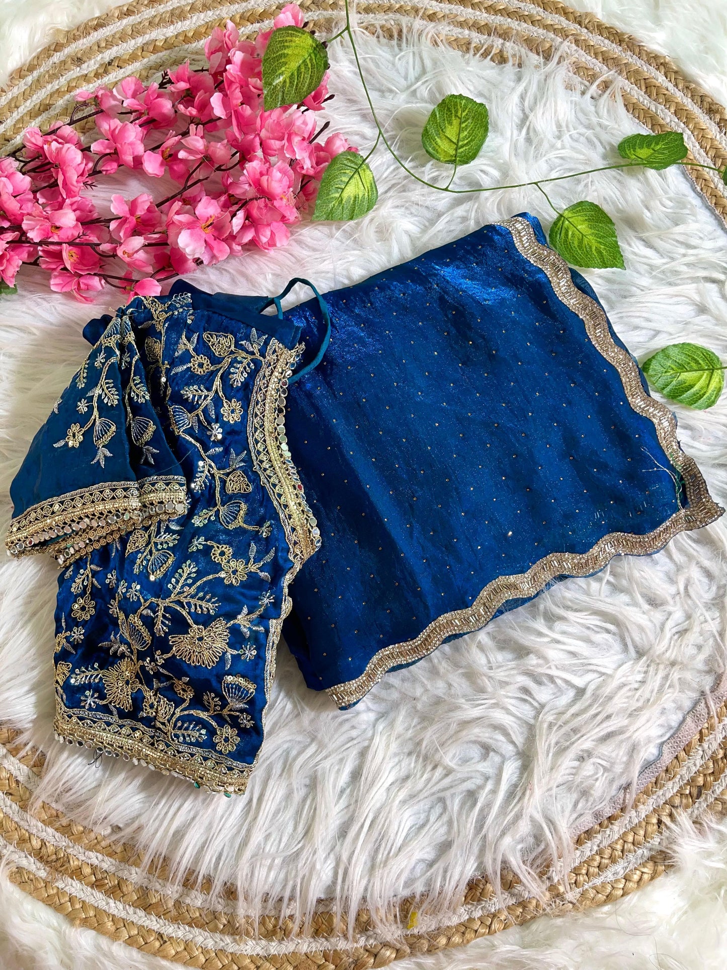 Fancy Satin Silk Saree With Embroidered Thread Work Saree & Jharkhand Border