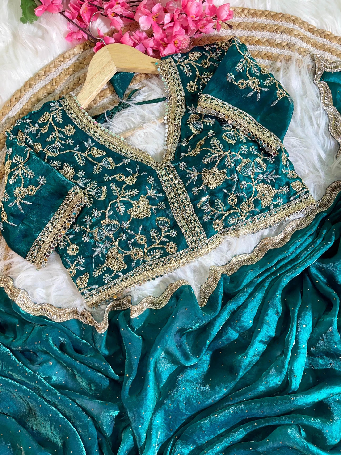 Fancy Satin Silk Saree With Embroidered Thread Work Saree & Jharkhand Border