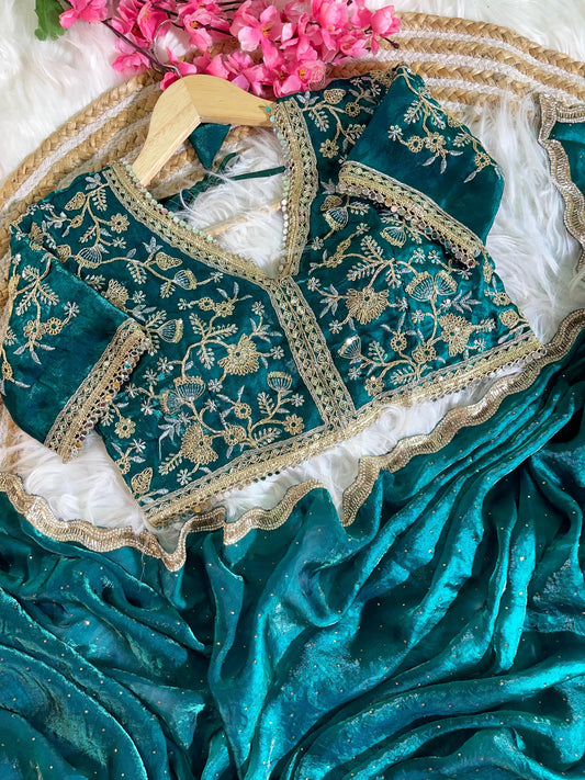 Fancy Satin Silk Saree With Embroidered Thread Work Saree & Jharkhand Border