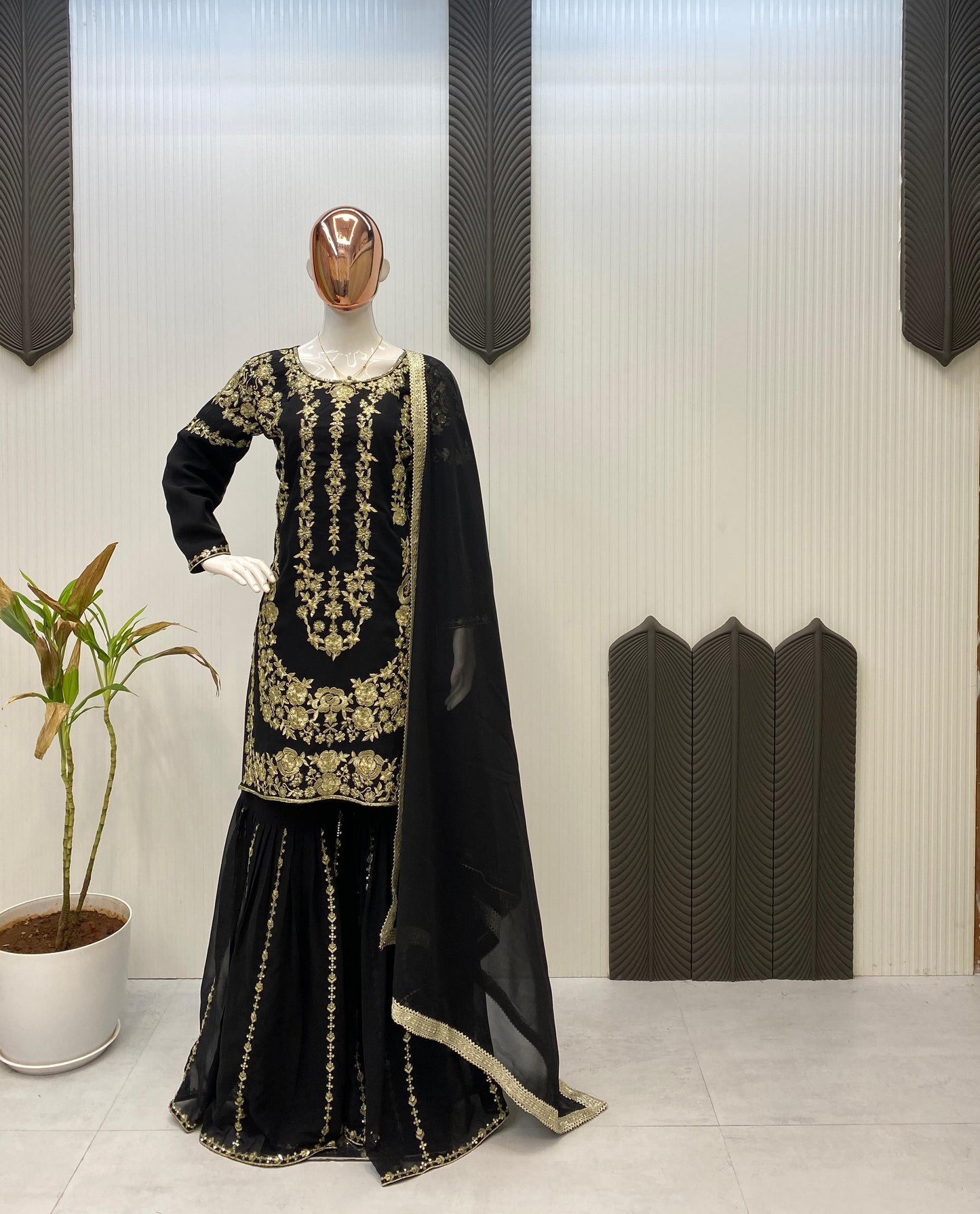 Designer Party Wear Sharara Suit with Embroidery & Sequence Work
