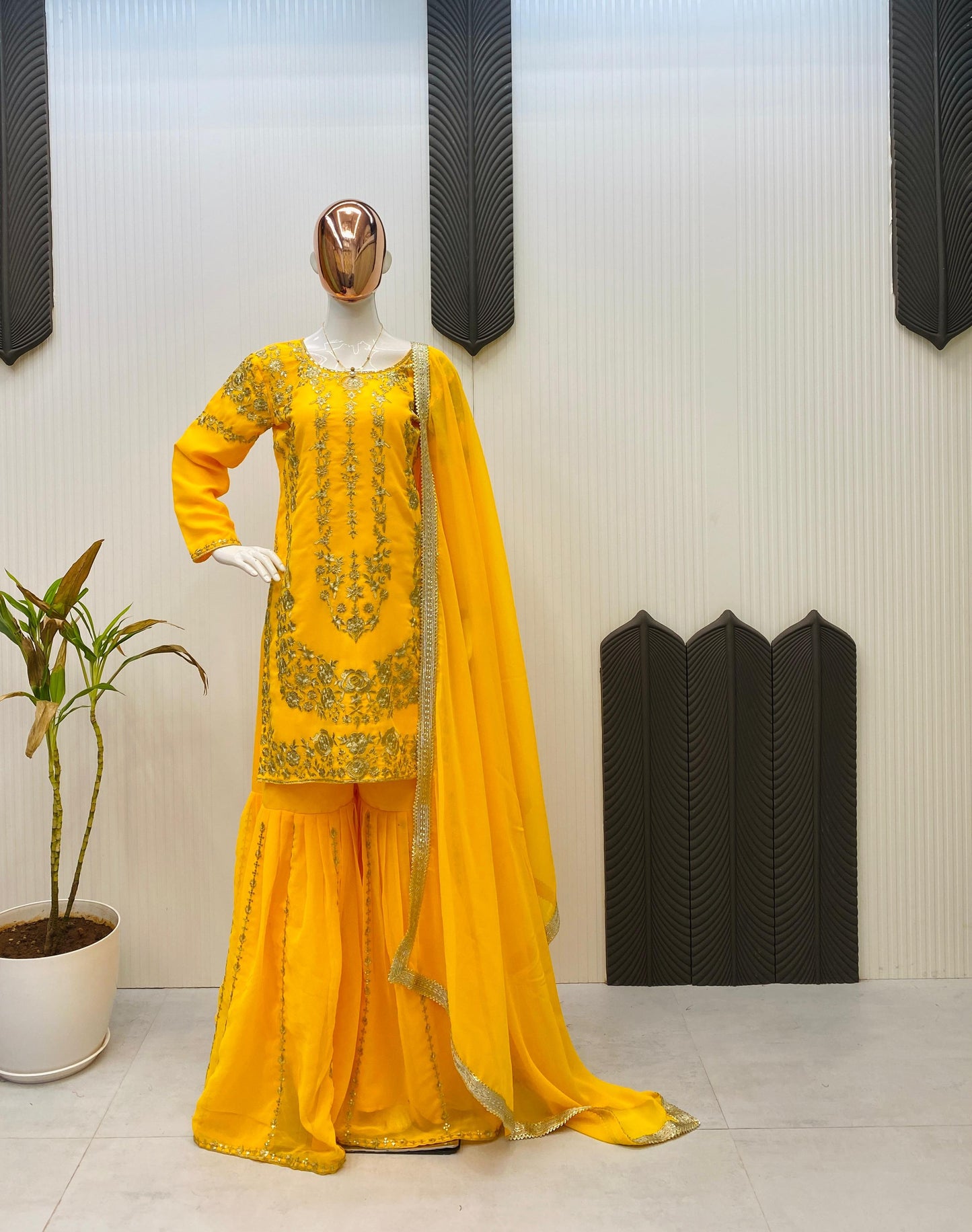 Designer Party Wear Sharara Suit with Embroidery & Sequence Work