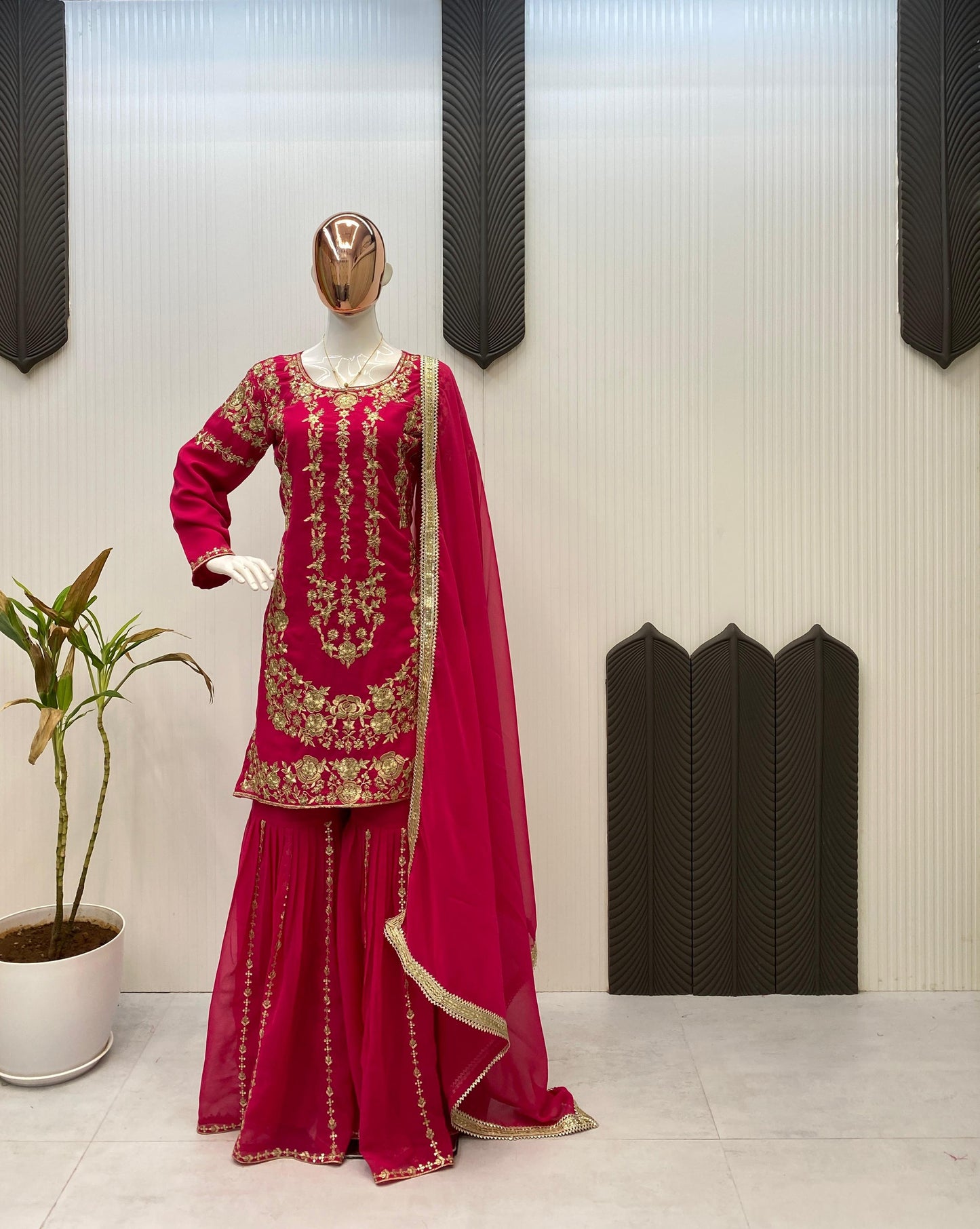 Designer Party Wear Sharara Suit with Embroidery & Sequence Work