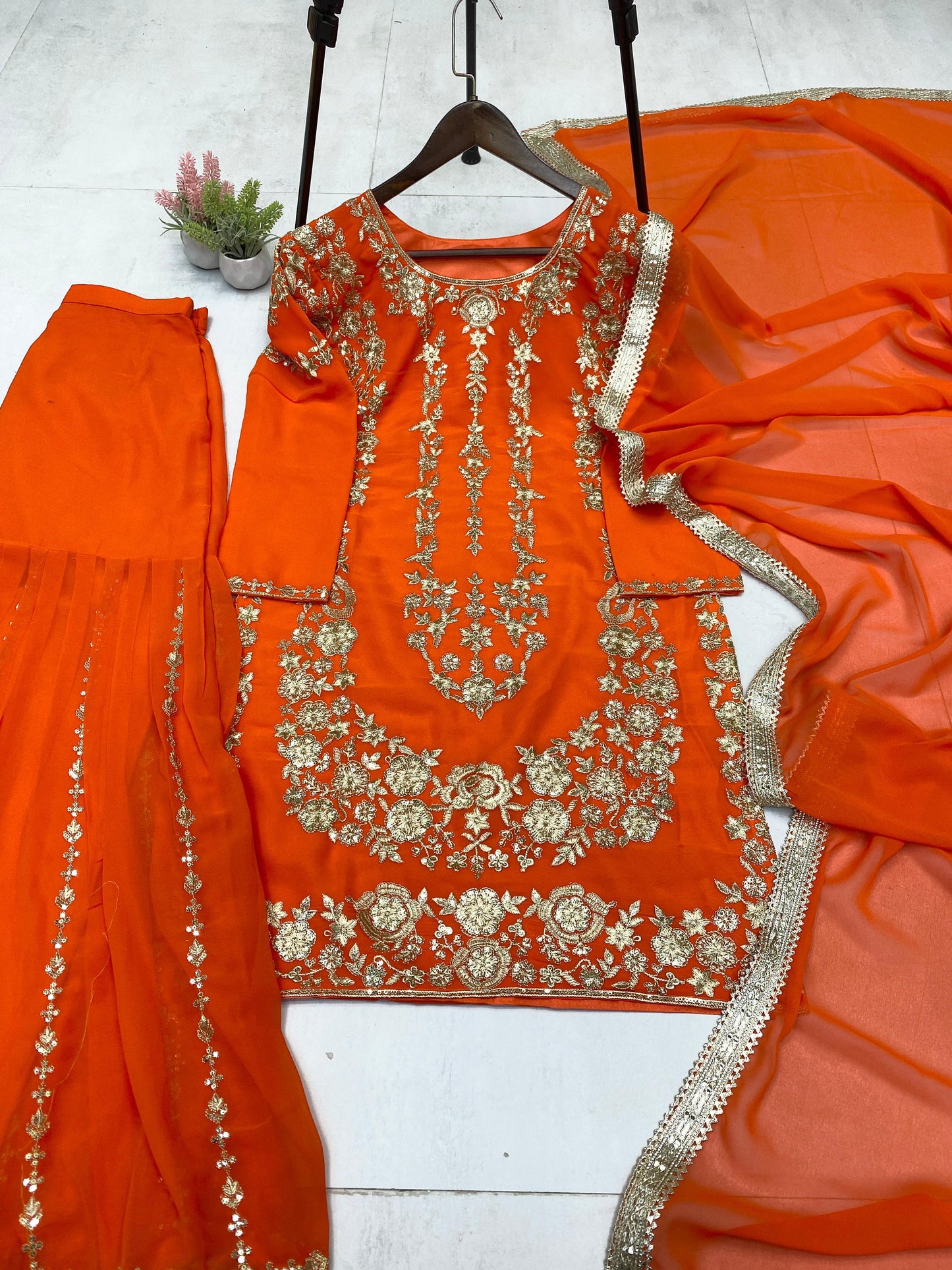 Designer Party Wear Sharara Suit with Embroidery & Sequence Work