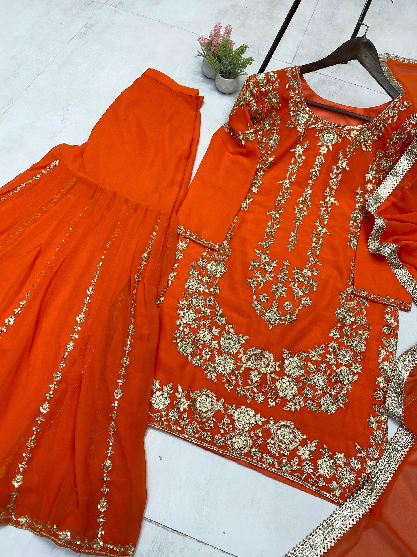 Designer Party Wear Sharara Suit with Embroidery & Sequence Work