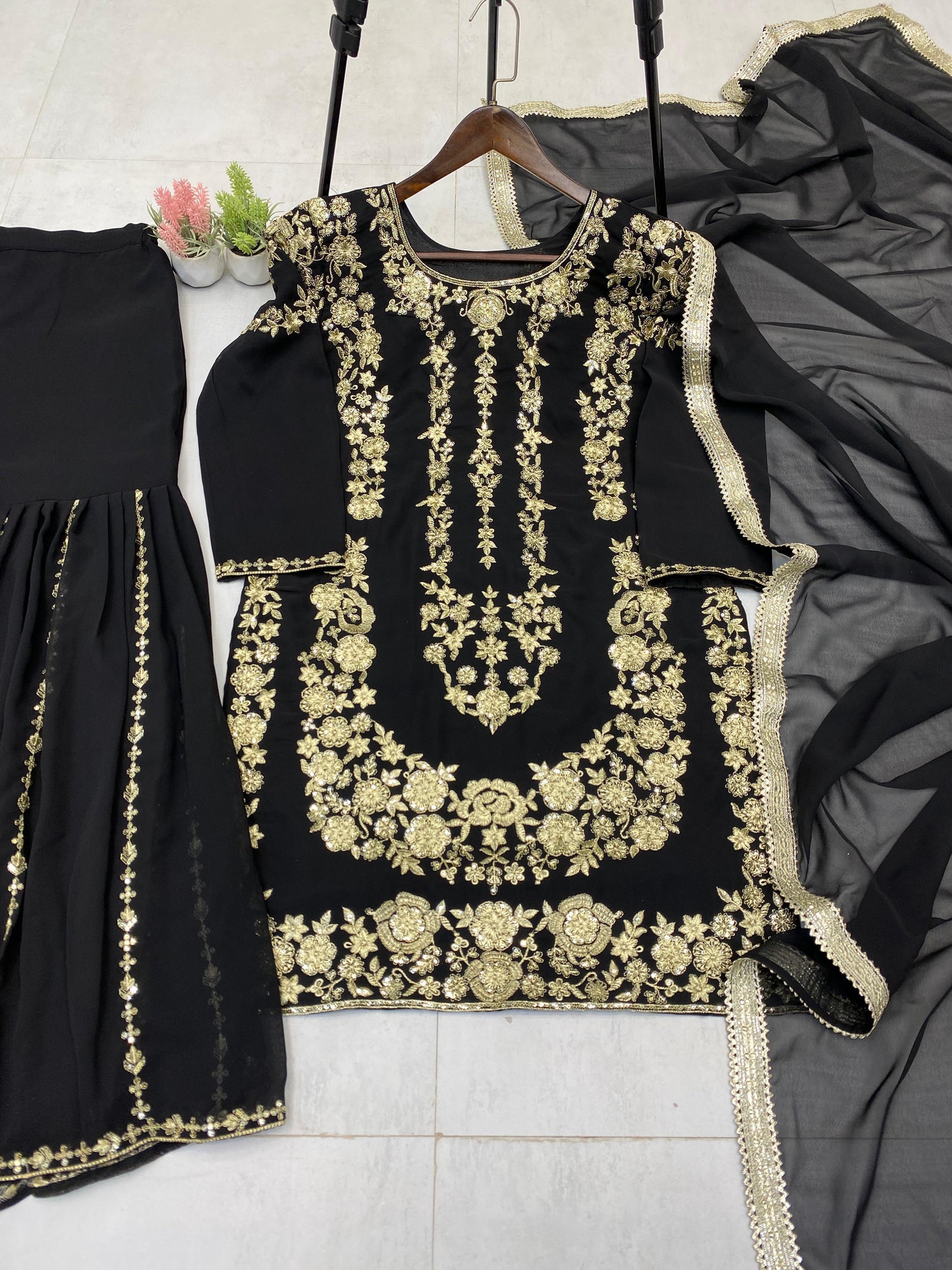 Designer Party Wear Sharara Suit with Embroidery & Sequence Work