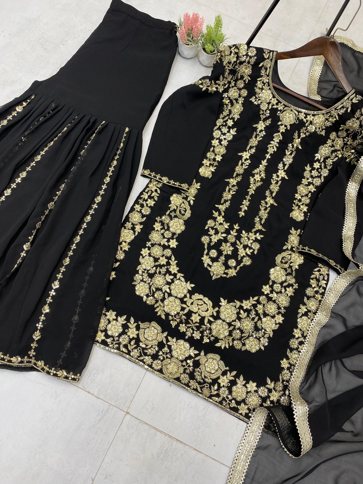 Designer Party Wear Sharara Suit with Embroidery & Sequence Work