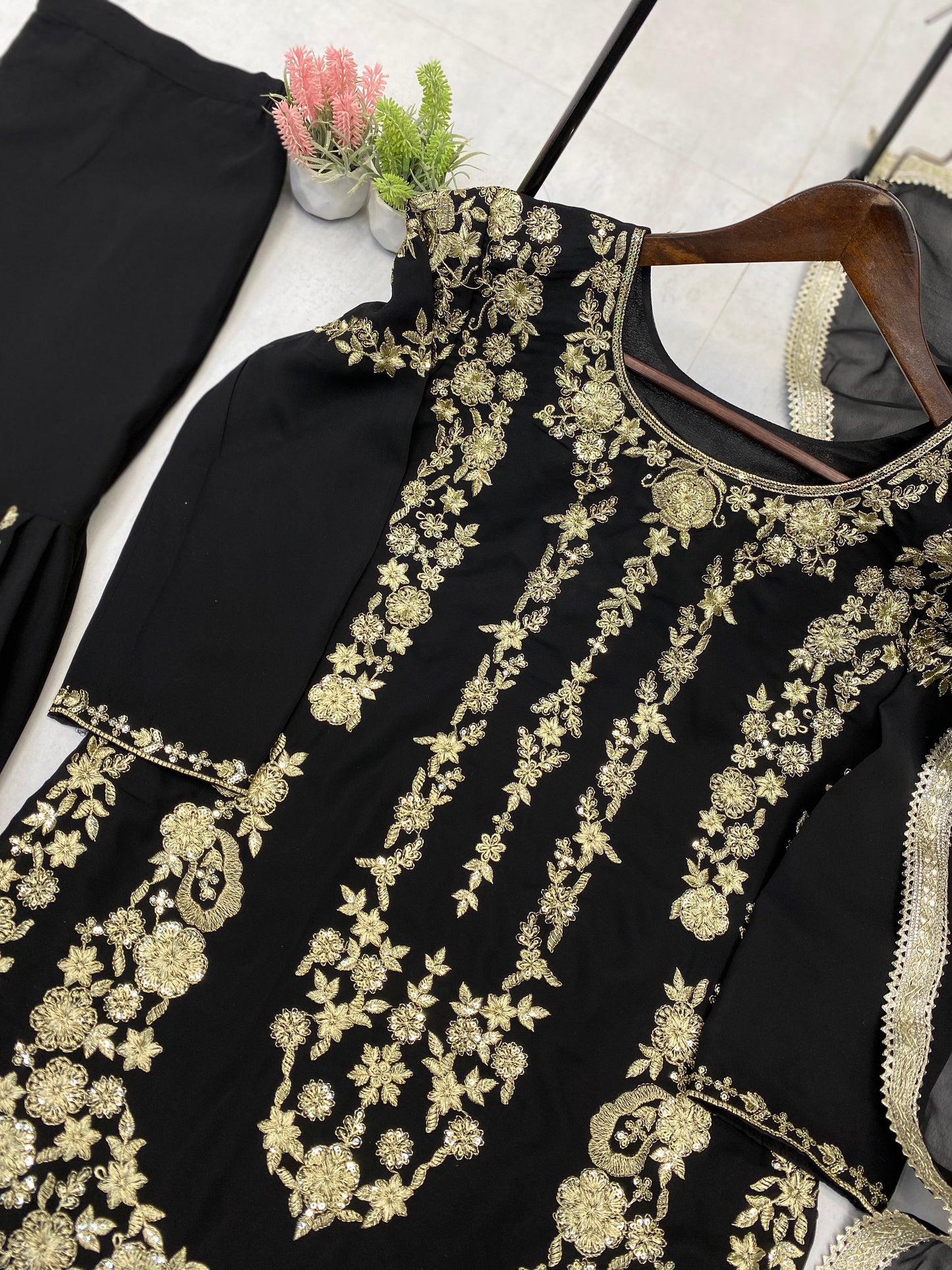 Designer Party Wear Sharara Suit with Embroidery & Sequence Work