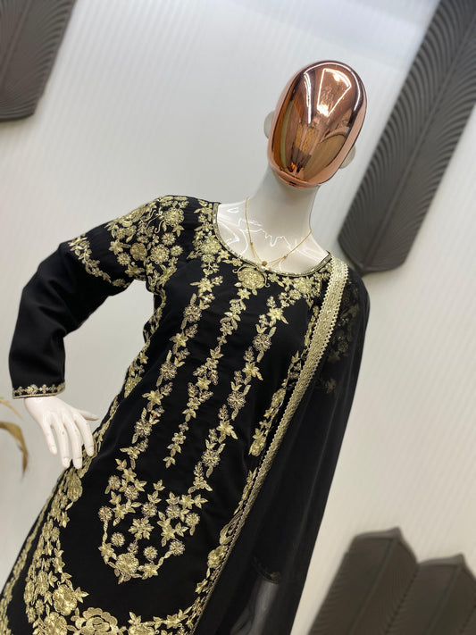 Designer Party Wear Sharara Suit with Embroidery & Sequence Work