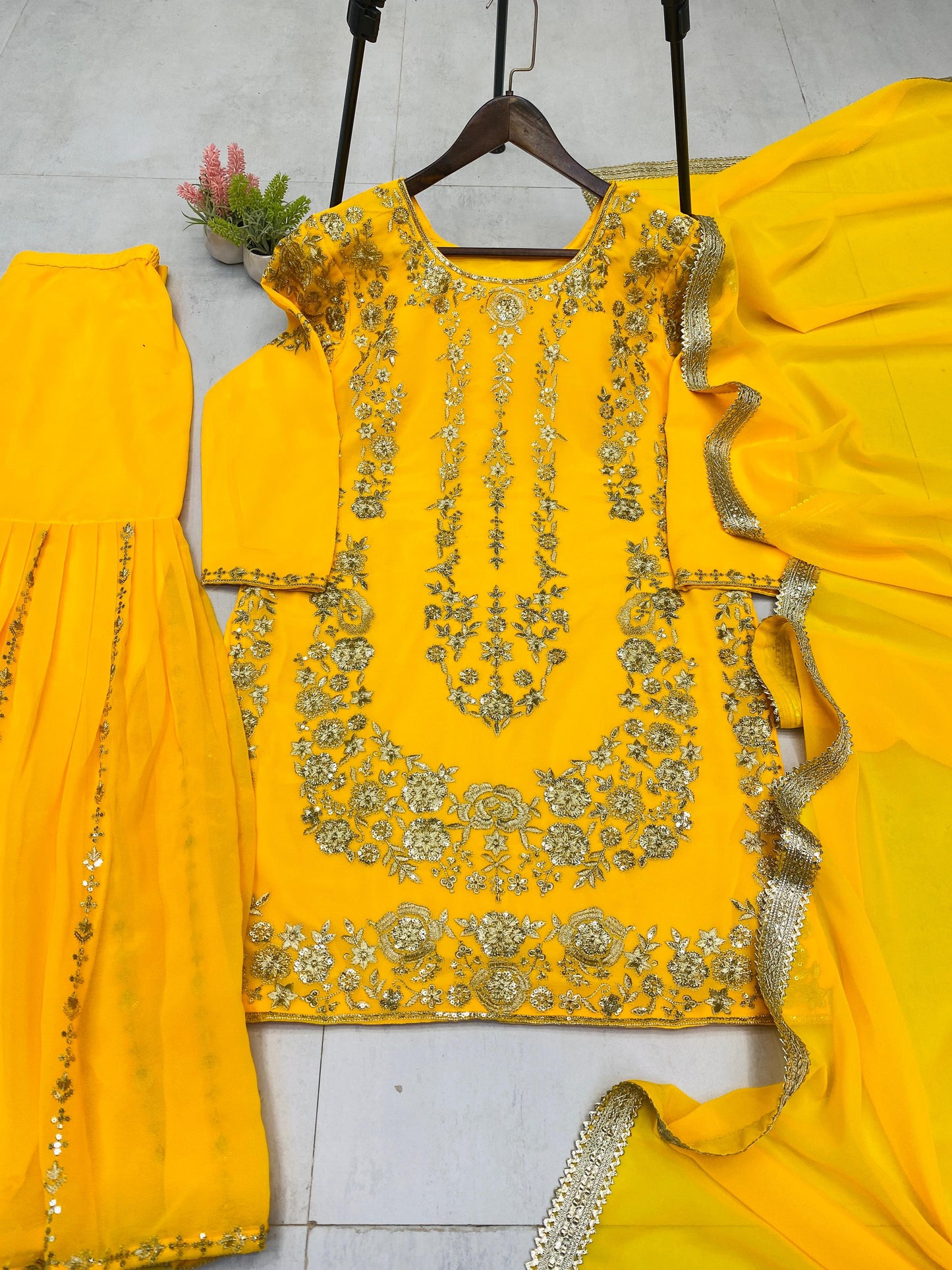 Designer Party Wear Sharara Suit with Embroidery & Sequence Work