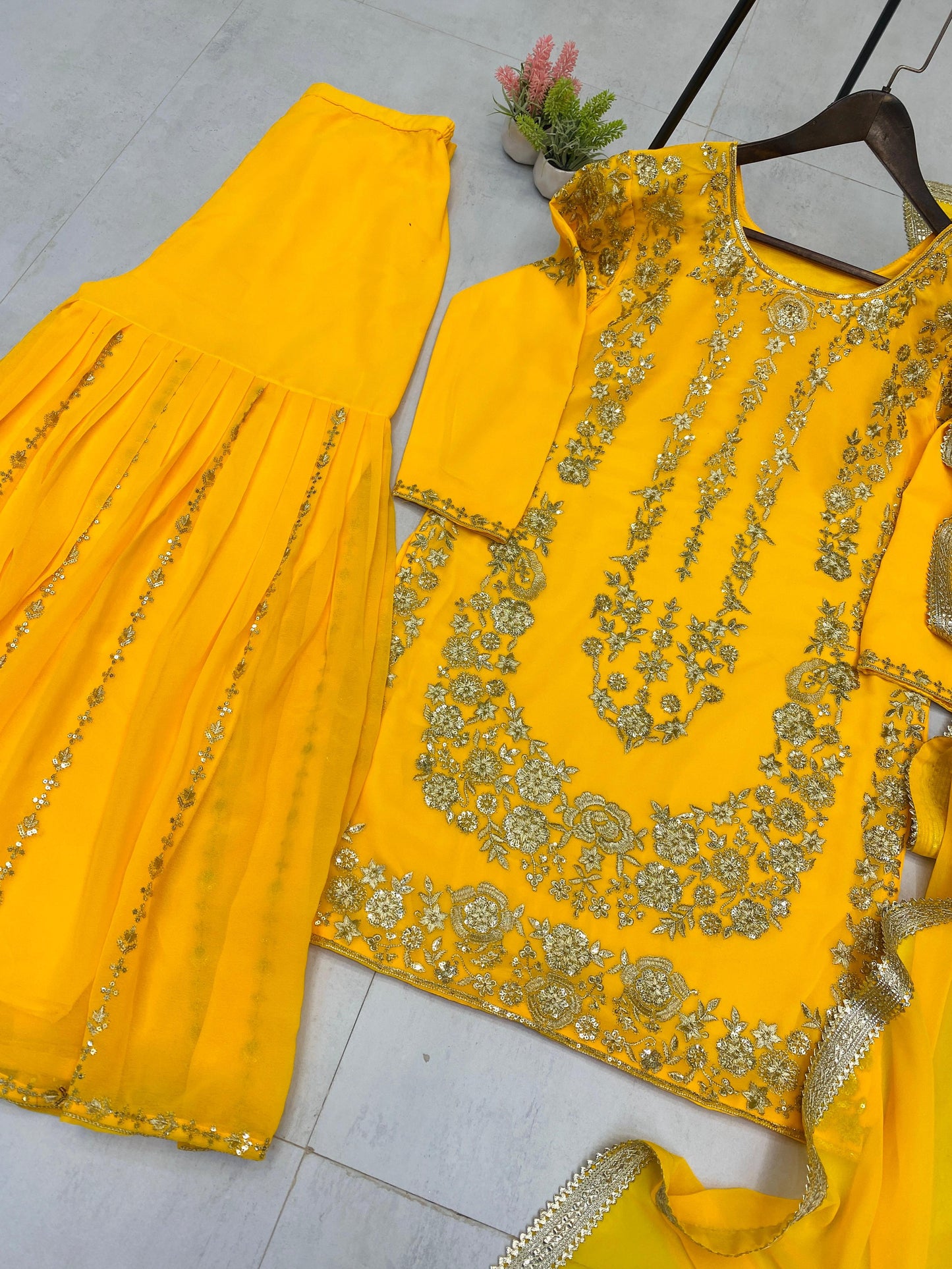 Designer Party Wear Sharara Suit with Embroidery & Sequence Work