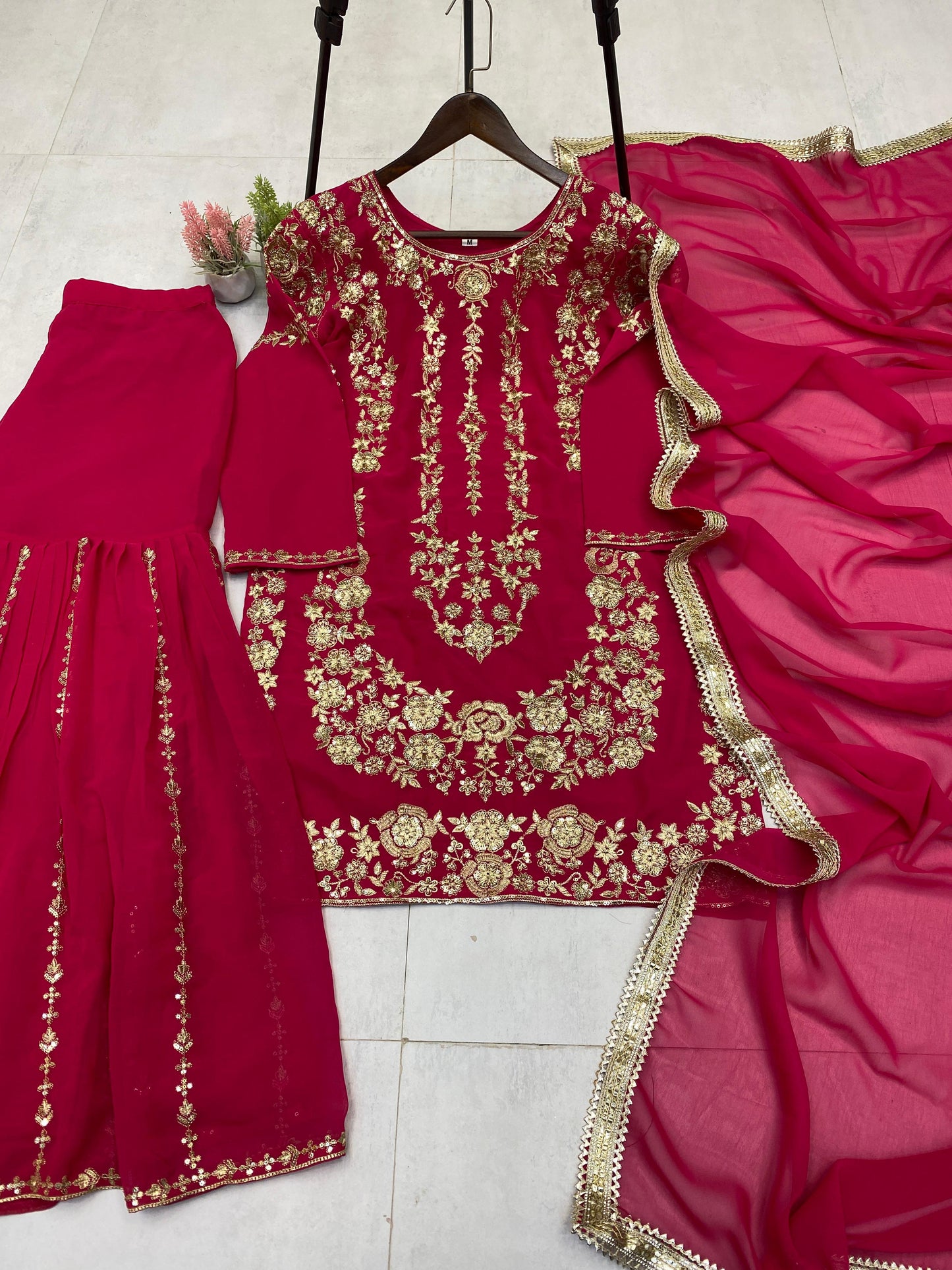 Designer Party Wear Sharara Suit with Embroidery & Sequence Work