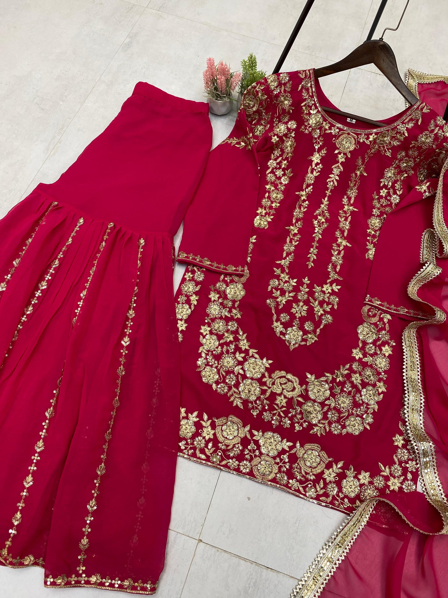 Designer Party Wear Sharara Suit with Embroidery & Sequence Work